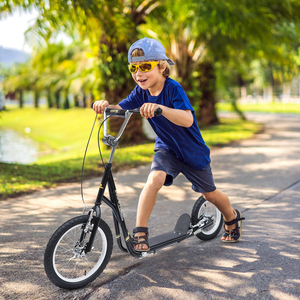 KINDERSCOOTER DE-16939 All-Terrain mit großen Luftreifen Schwarz - Schwarz, Metall (135/58/100cm) - ComfortXL
