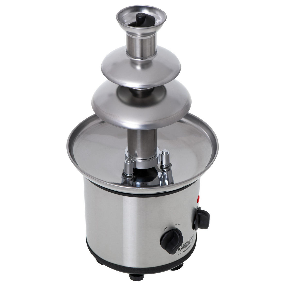 SCHOKOBRUNNEN 320W, Schokofondue, Schokofontäne, Schokoladenbrunnen, Dessert, Party, Fondue Tisch, Süßigkeiten, Küche, Schokolade, Dessert, Obst - Silberfarben, Metall (21.4/40/21.4cm) - camry