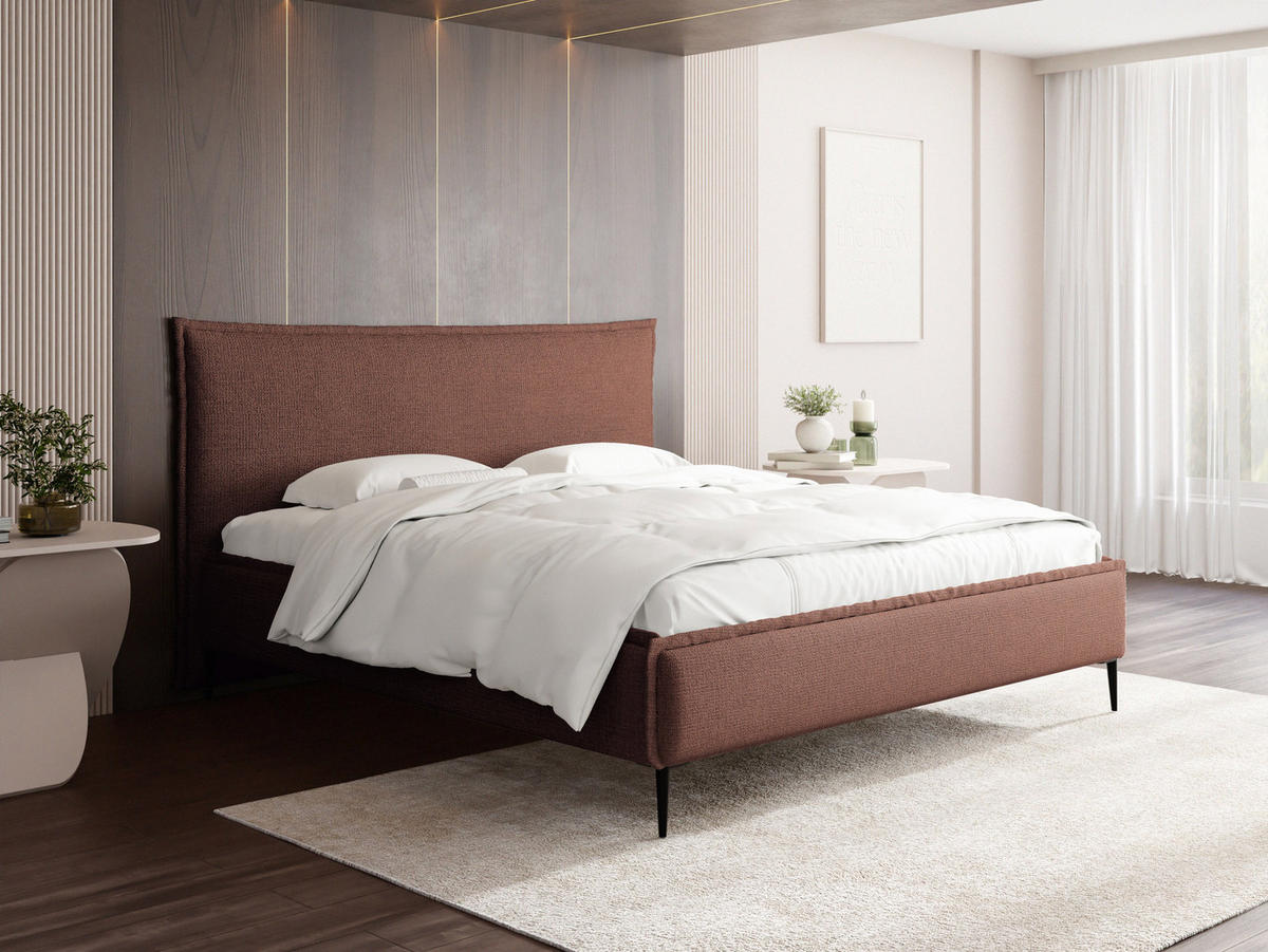 POLSTERBETT Pillow Rise mit Bettkasten, Lattenrost & hohen Metallfüßen in Terrakotta Chenille 140x200 cm - Birkefarben/Rot, Holz/Holzwerkstoff (140/200cm) - WFL GROUP