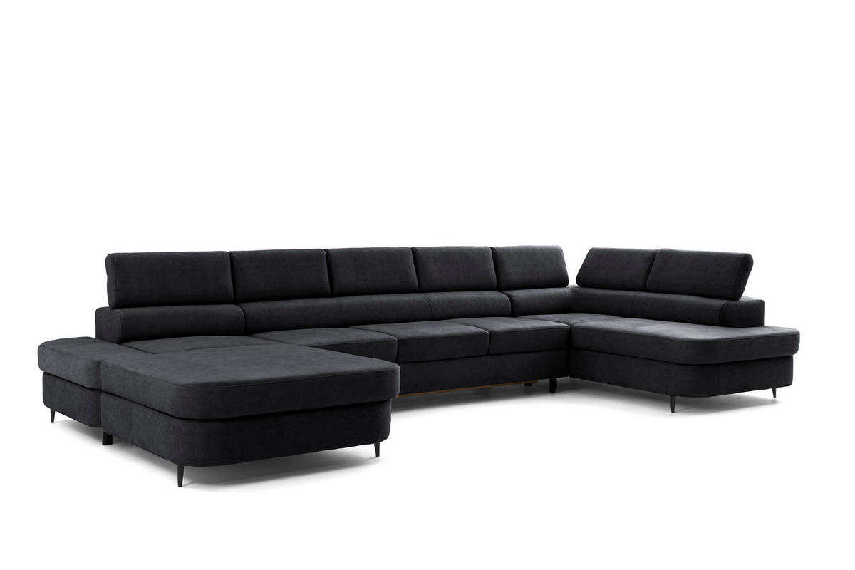 ECKSOFA U-Form PRIAM MAXI U Links mit Schlaffunktion 125x317 Velours Dunkelgrau - Dunkelgrau/Schwarz, Holz/Textil (400/91/203cm) - Muffo