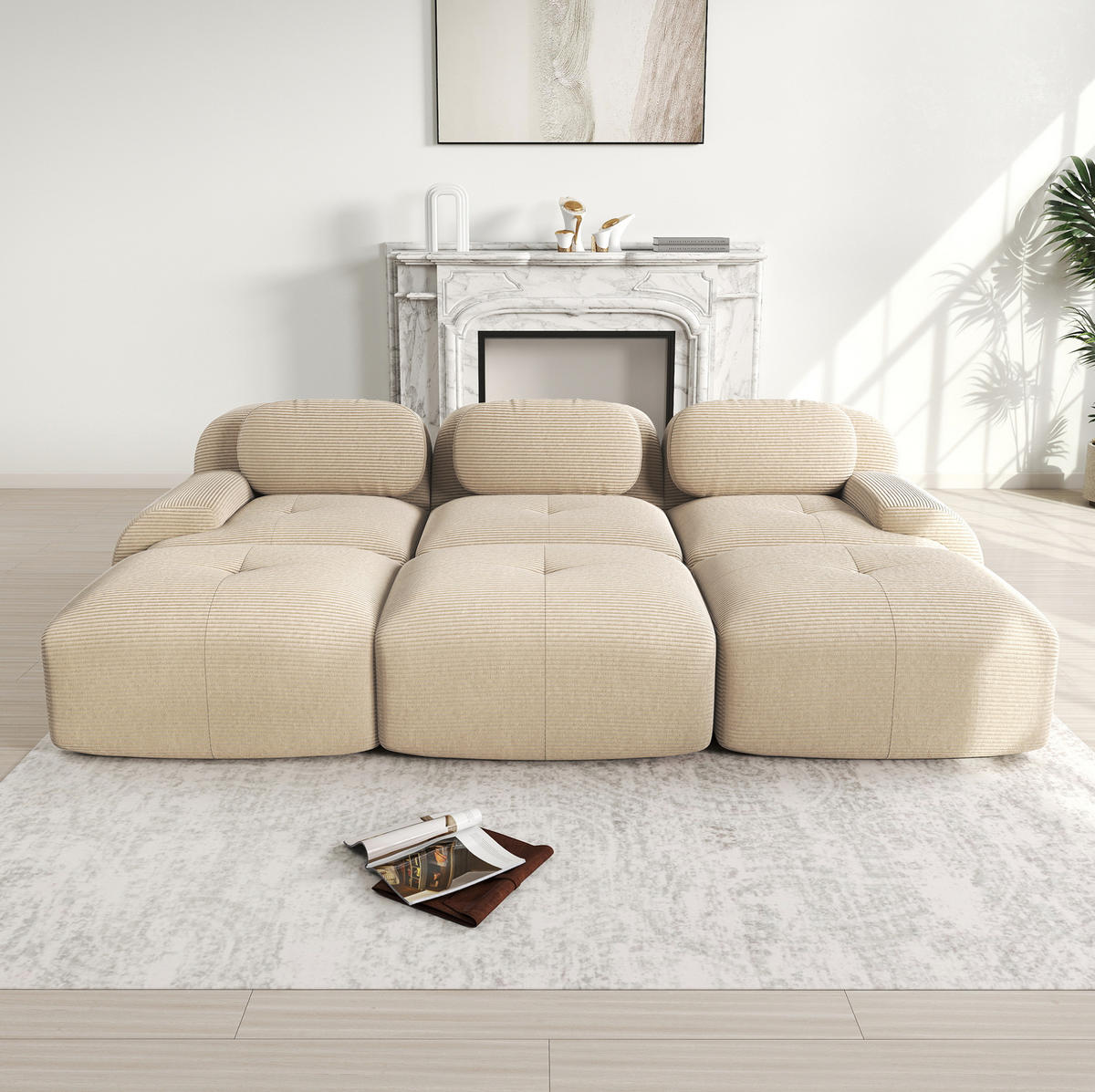 SOFA modular rahmenlos Cord Beige - Beige, Kunststoff (178/75/298cm) - Meubliv