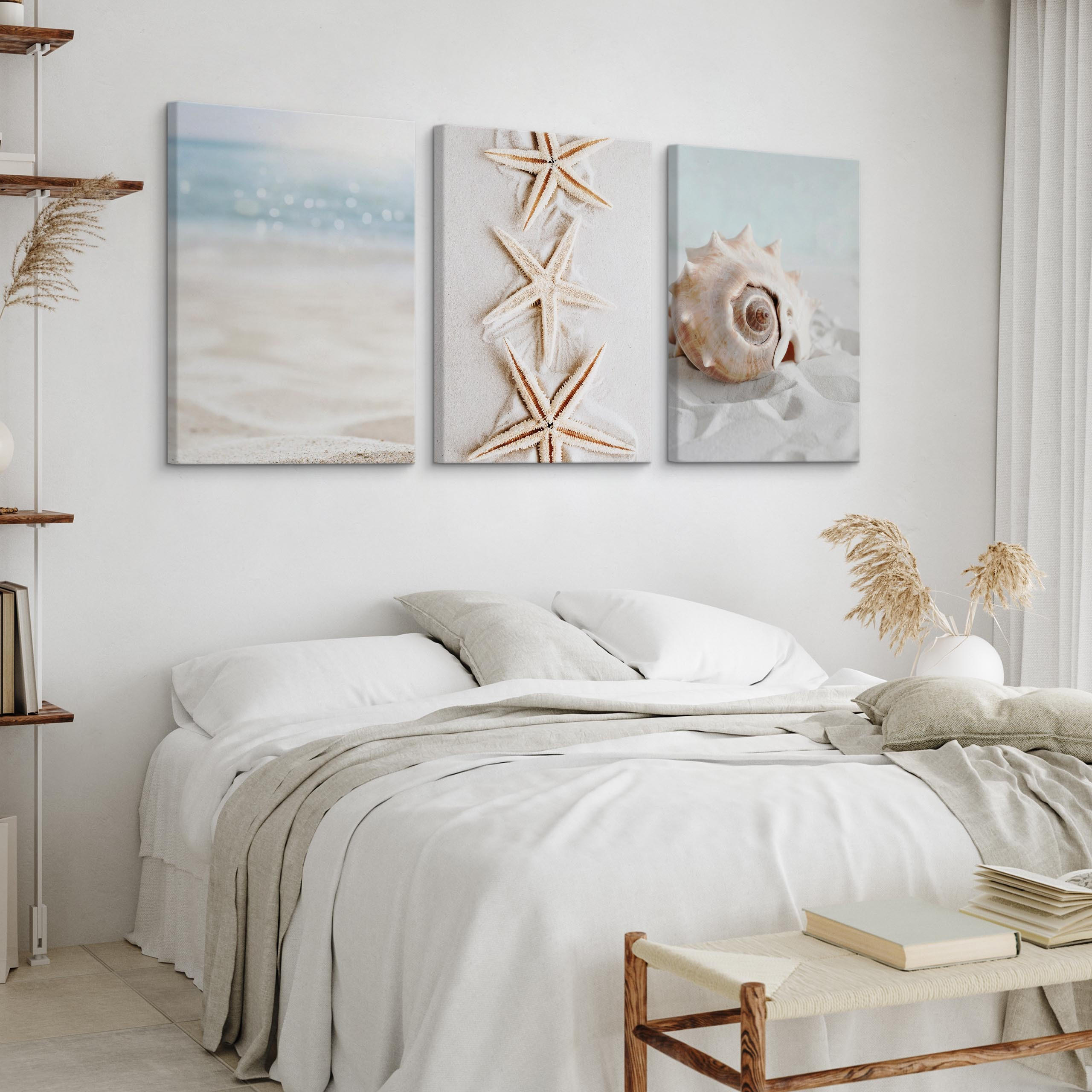 Thumbnail - Muralo Leinwandbilder, Blau, Weiß, Beige, Braun, Grau, Textil, Wasser/Strand/Meer, Rechteckig, 90x40 cm, Bilder und Zube...