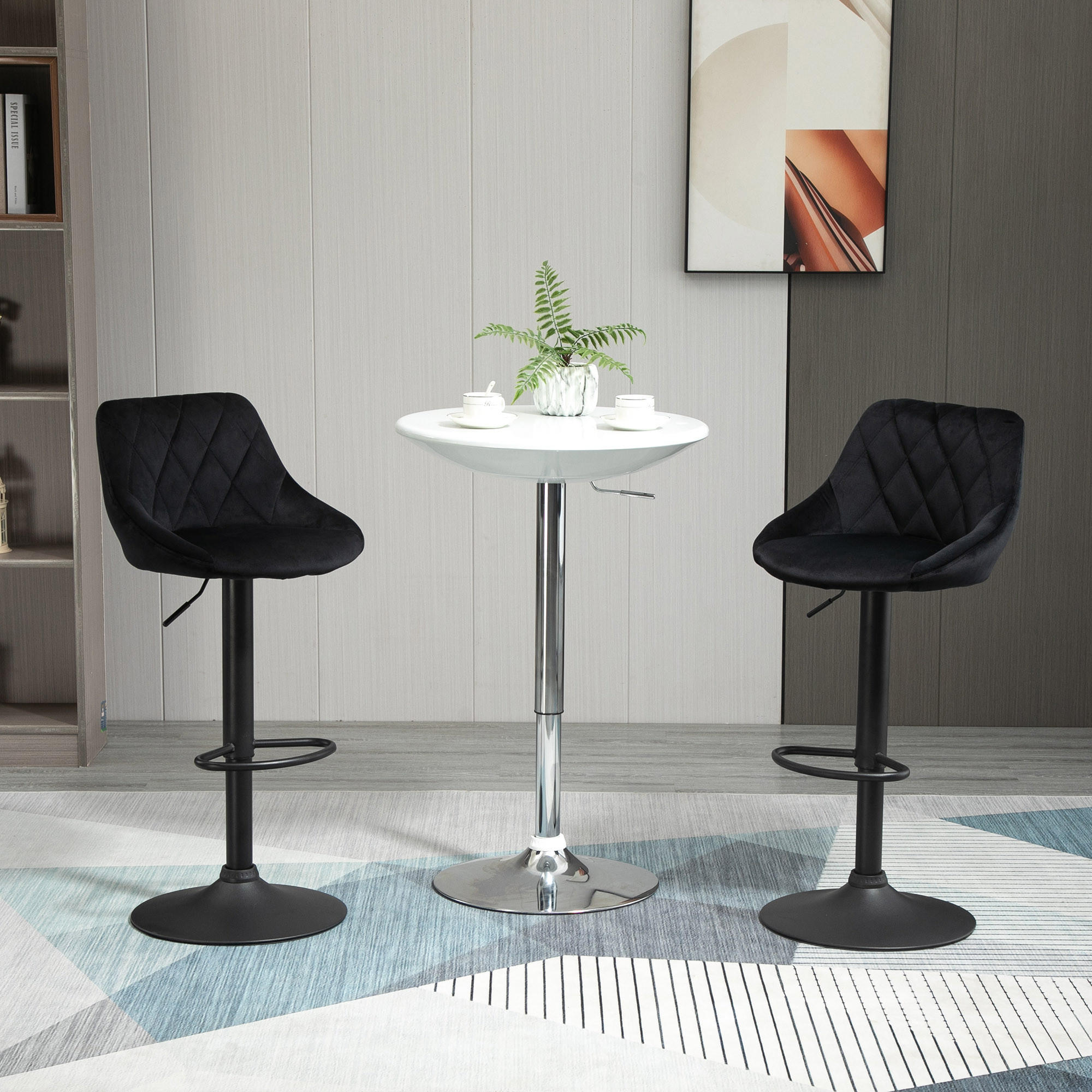 BARHOCKER, Samtartiges Polyester Schwarz - Schwarz, Kunststoff (48/83/51.5cm) - HOMCOM