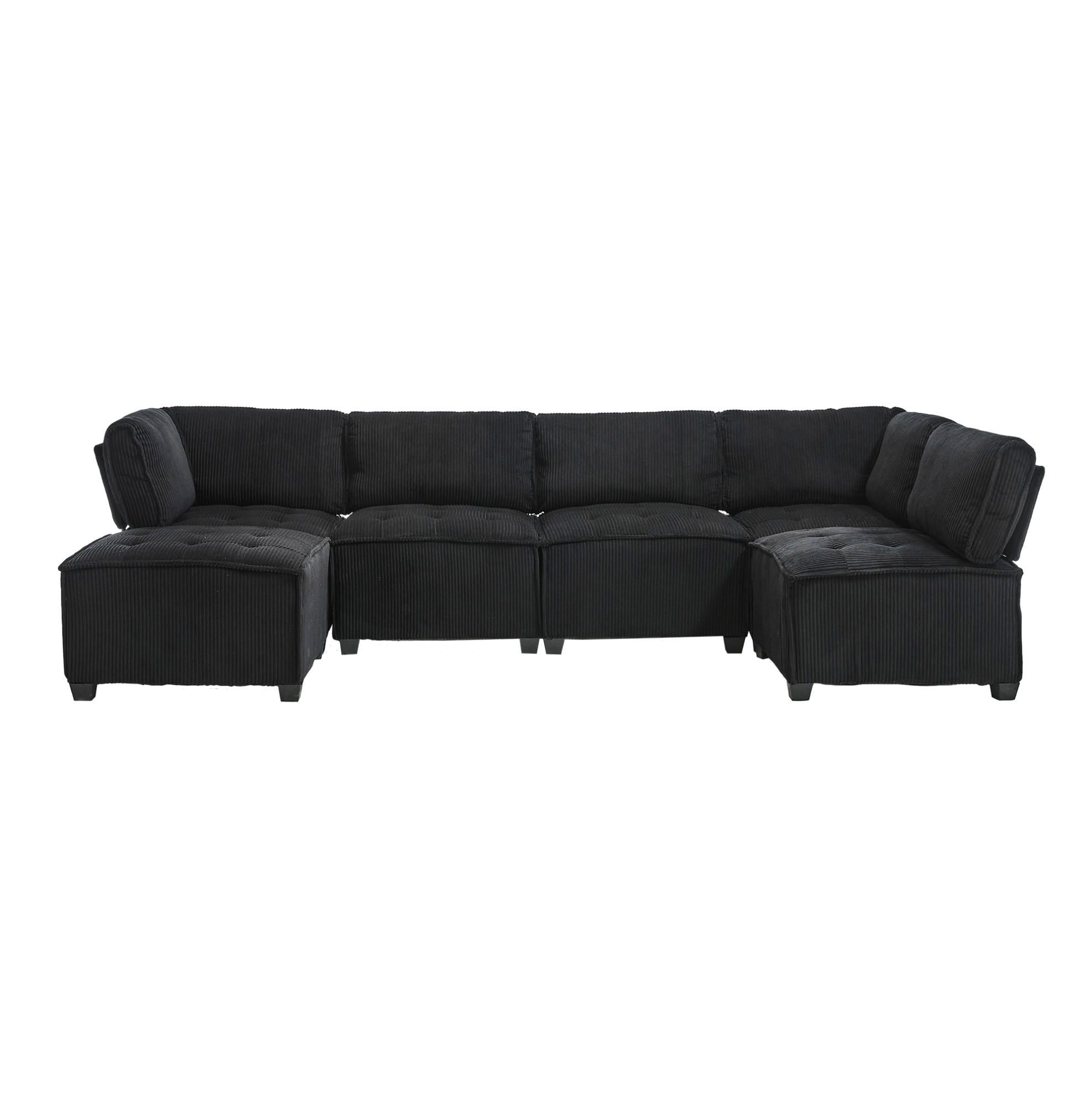 Redom MODULÁRNÍ pohovka 308/154/81,99 cm pro 6 osob, variabilní do tvaru U/L a jako lůžko, manšestr, Černá