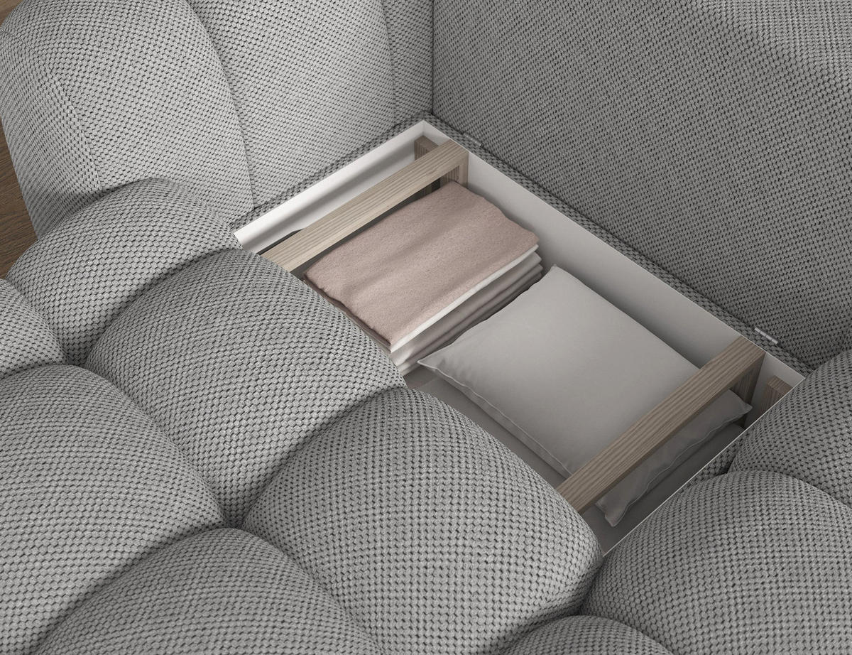 ECKSOFA COVELION L-Form – Schlaffunktion, Bettkasten, Wellenfederung, HR-Kaltschaum, inkl. Kissen, moderner Wohnkomfort - Grau, Kunststoff (167/260cm) - Wohnideebilder
