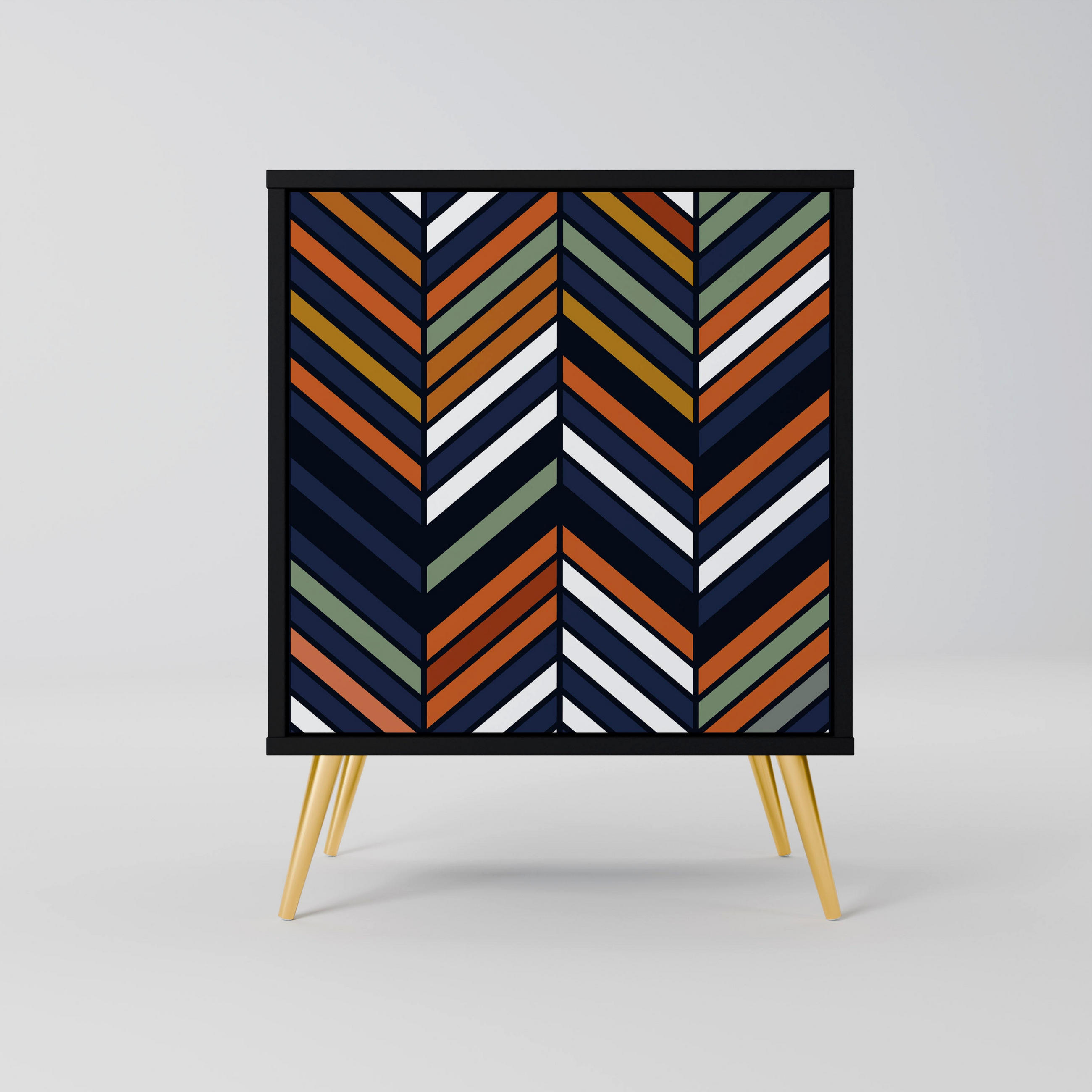 SIDEBOARD VIBRANT PATCHWORK, Schwarz, 57,5x42x75,5 cm, Goldfarbene Metallfüße - Goldfarben/Multicolor, Holzwerkstoff/Metall (57.5/75.5/42cm) - SpaceRebels
