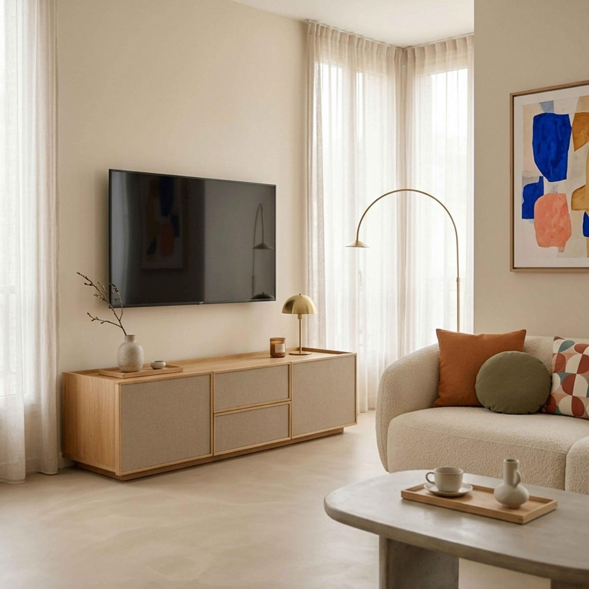 TV-MÖBEL, helle Holzoptik - Beige, Holz (150/40/40cm) - Oviala