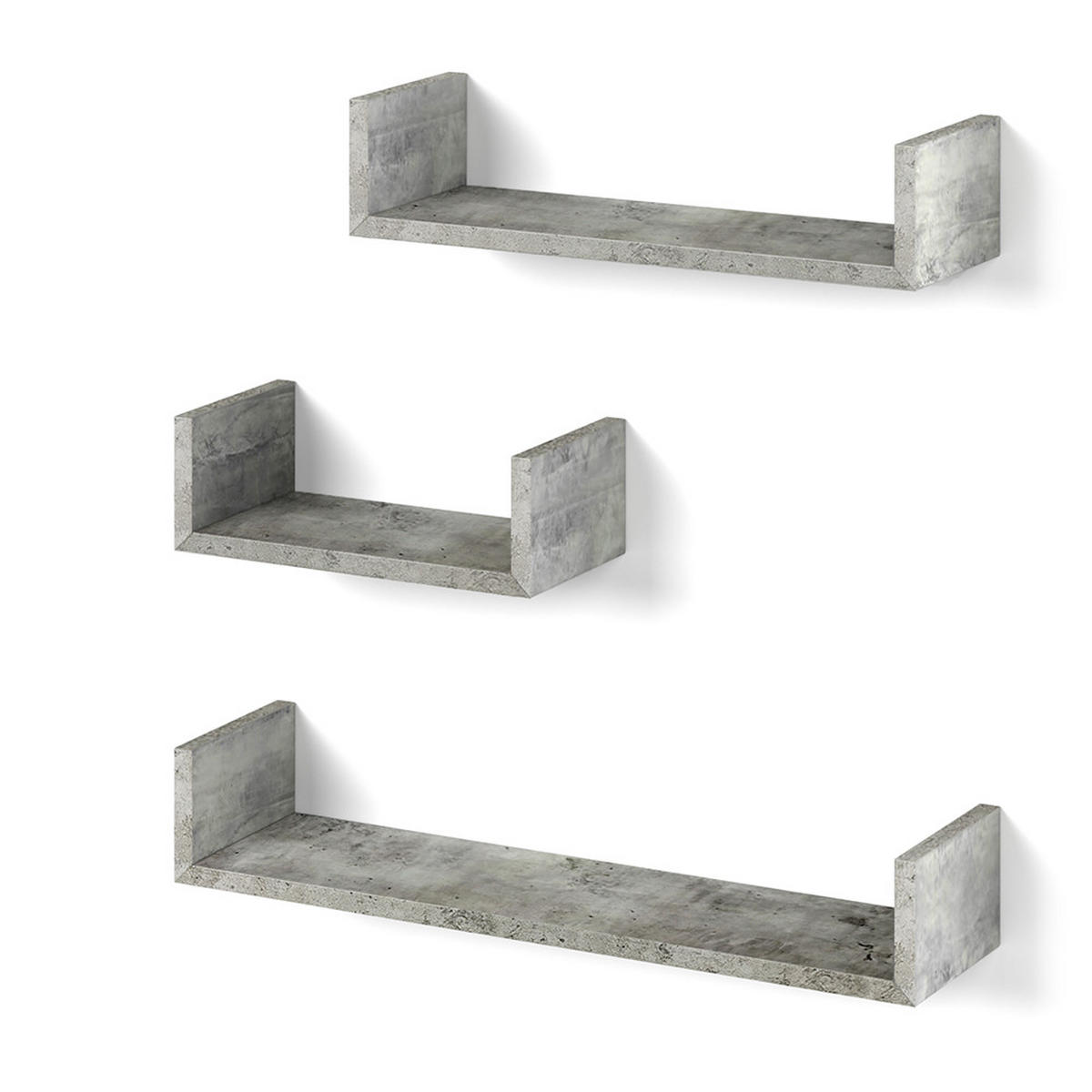 WANDREGAL Beton 60 x 10 cm 3er Set - Grau, Holzwerkstoff (60/10/15cm) - Vicco