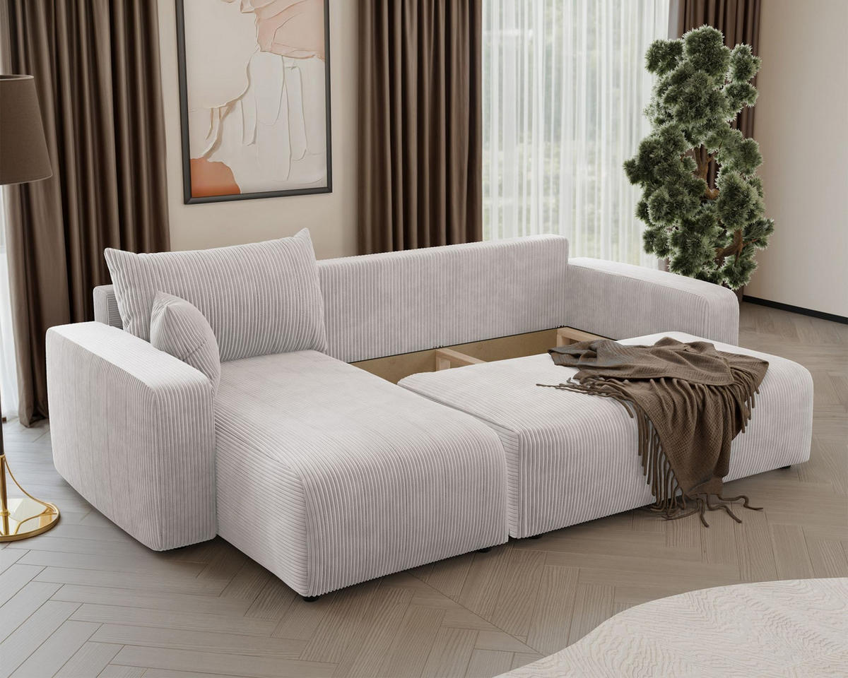 ECKSOFA Pianoni Hellbeige Cordbezug - Ecru/Schwarz, Kunststoff/Textil (244/140cm) - Selsey