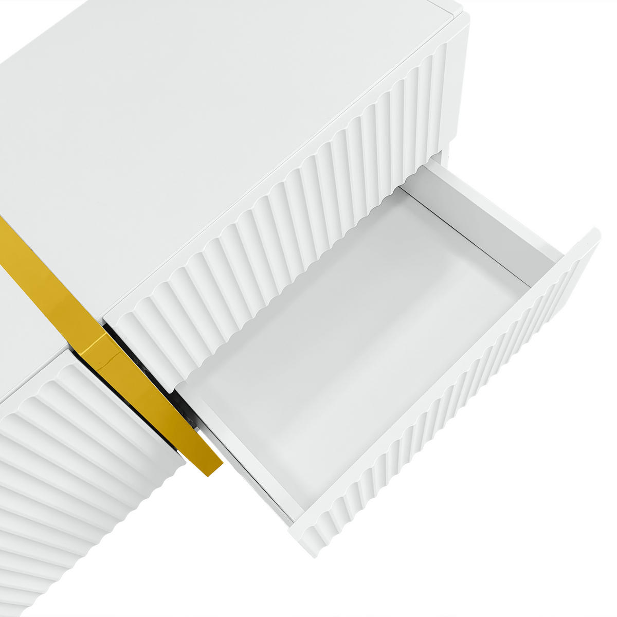 LOWBOARD in Weiß und Gold mit 3 Türen und 2 Schubladen für Wohnzimmer, B190/T35/H45 cm - Weiß, Holzwerkstoff (190/45/35cm) - STILVORA