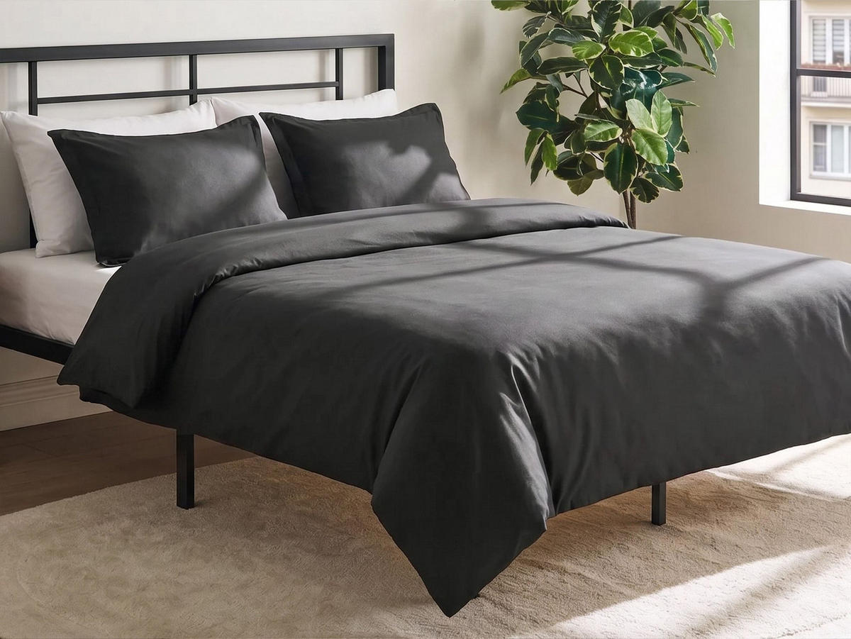 BETTWÄSCHE-SET 150/200 cm Baumwollsatin Schwarz Parkrose - Schwarz, Textil (150/200cm) - Beliani