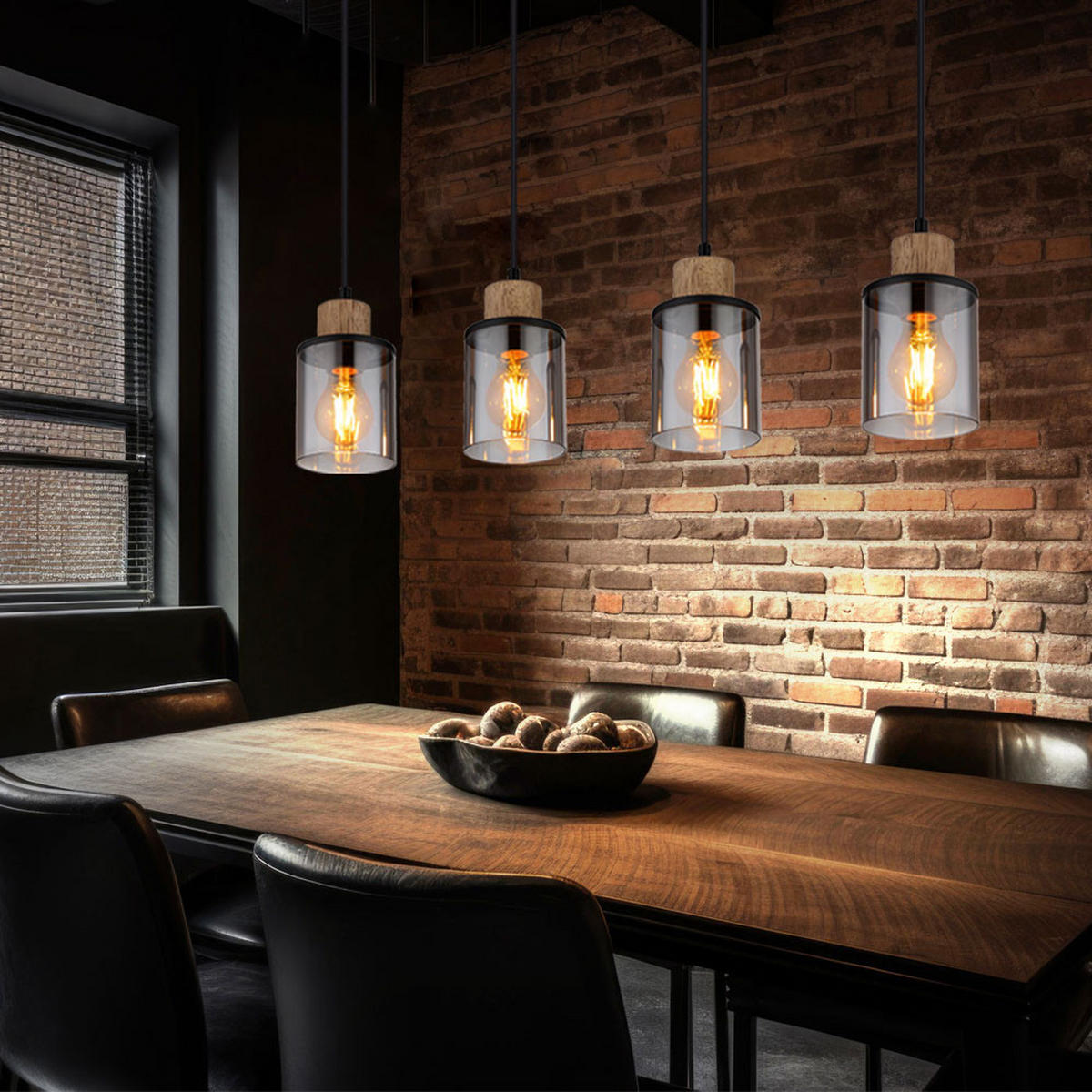 HÄNGELEUCHTE REID Metall Schwarz Rauchglas - Schwarz, Holz (78/10/120cm) - Globo Lighting