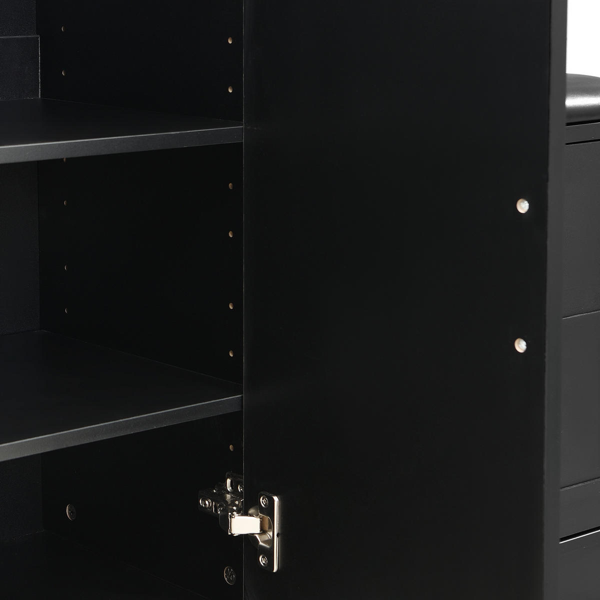 GARDEROBE Flurgarderobe Schuhschrank Spiegel Sitzbank MDF mit verstellbaren Böden Haken Stauraum - Schwarz, Glas/Holzwerkstoff (110/185.5/33cm) - EVRYAE