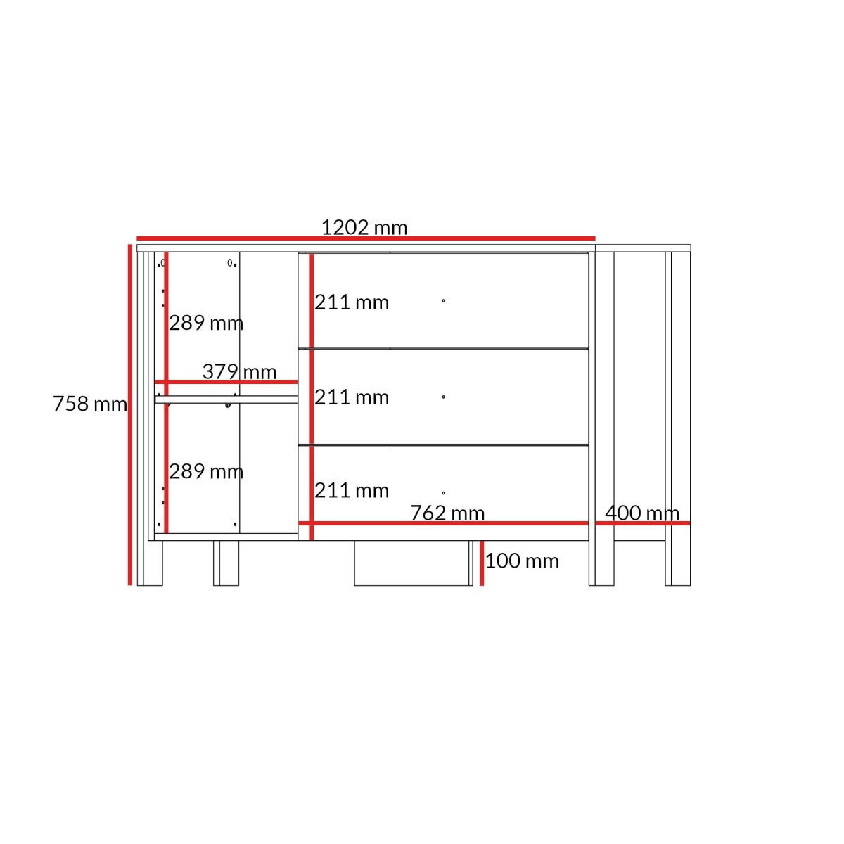 KOMMODE mit Schubladen Ethan 1D3S 120 Eiche Cremona - Eichefarben/Schwarz, Holzwerkstoff/Metall (120/76/40cm) - mzm24
