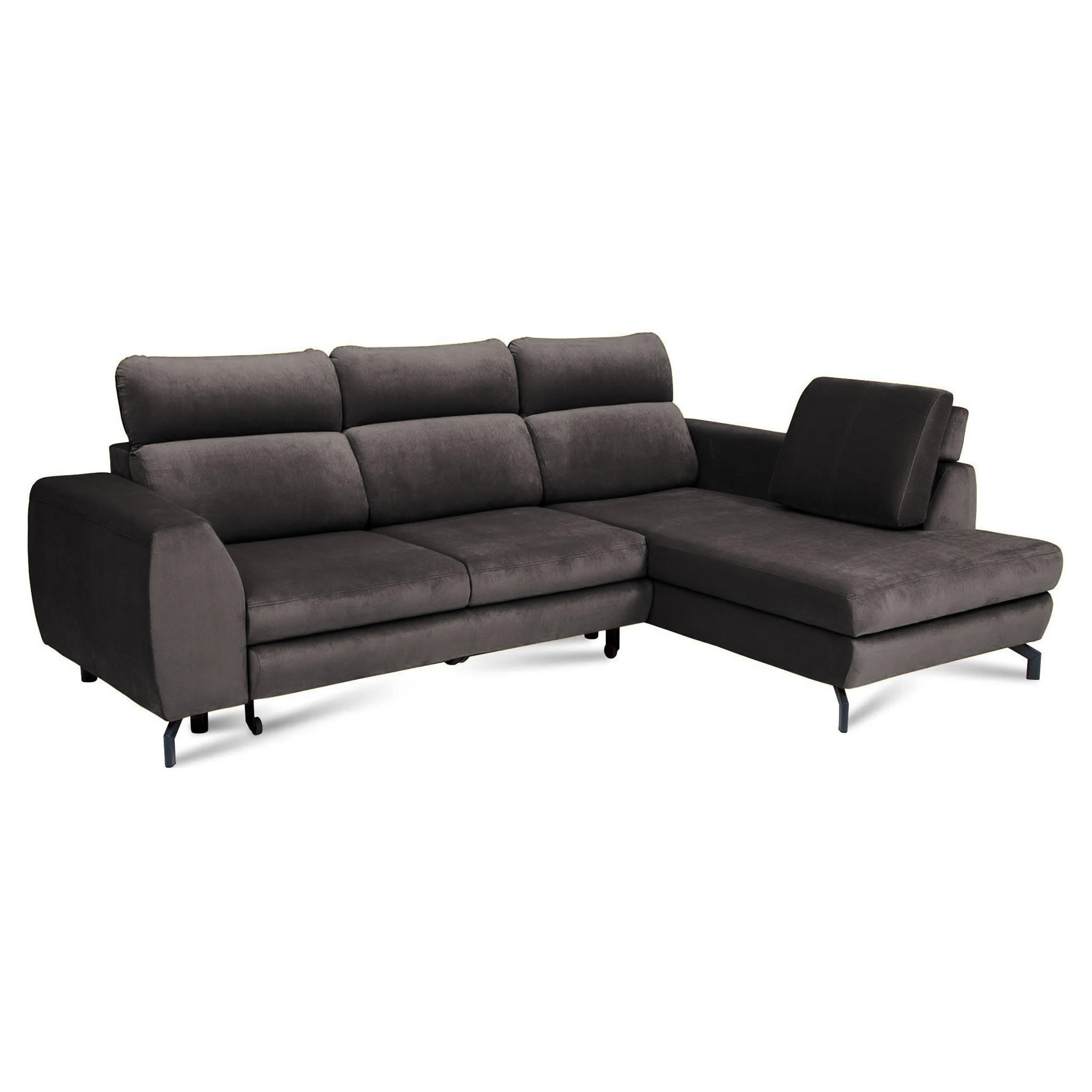 ECKSOFA ANTE Rechts, mit Schlaffunktion und Bettkasten, Dunkelgrau - Dunkelgrau, Textil/Metall (266/184cm) - Idohome