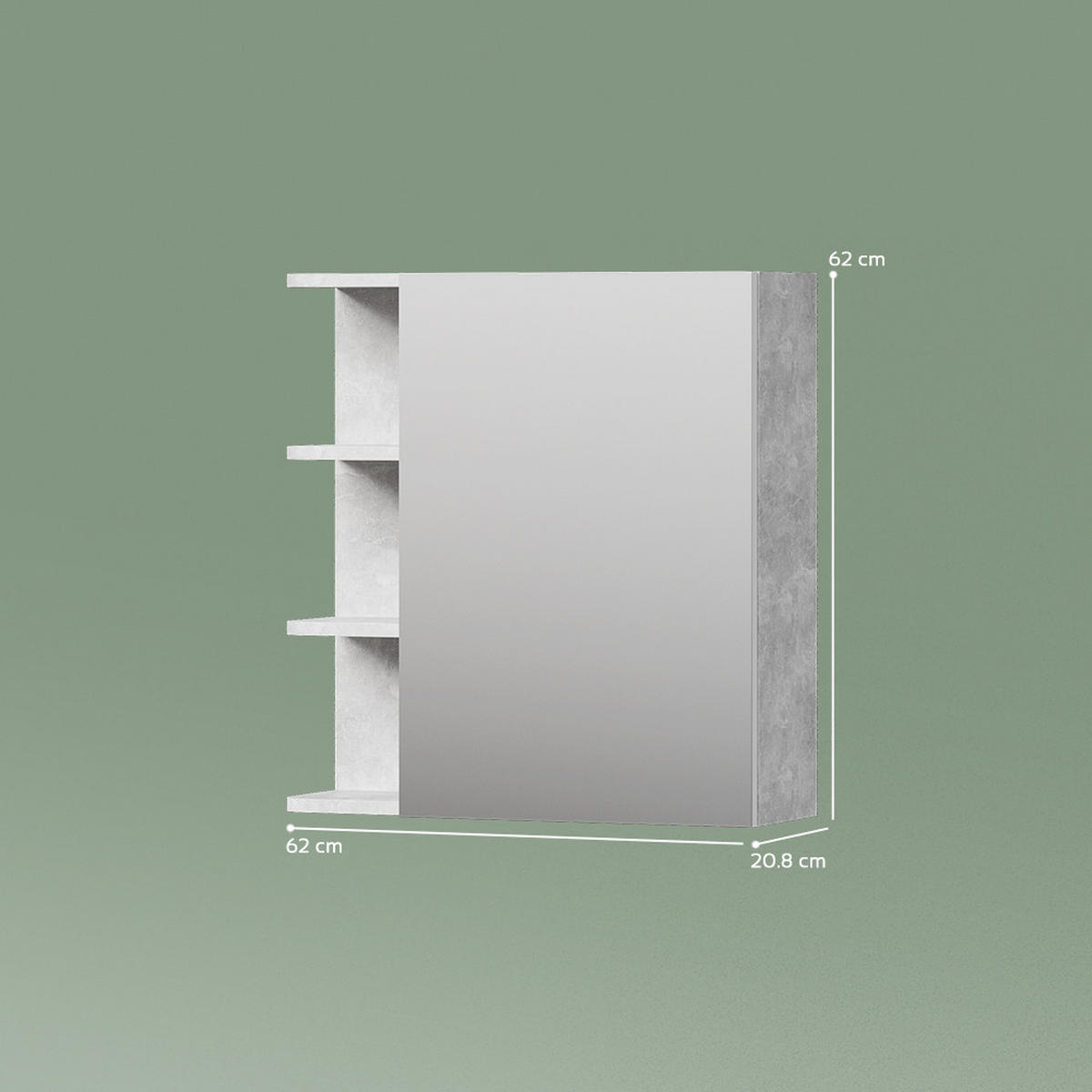 BADSPIEGELSCHRANK Fucino Beton 62 x 64 cm - Schieferfarben/Grau, Holzwerkstoff (62/64/20.8cm) - Livinity®