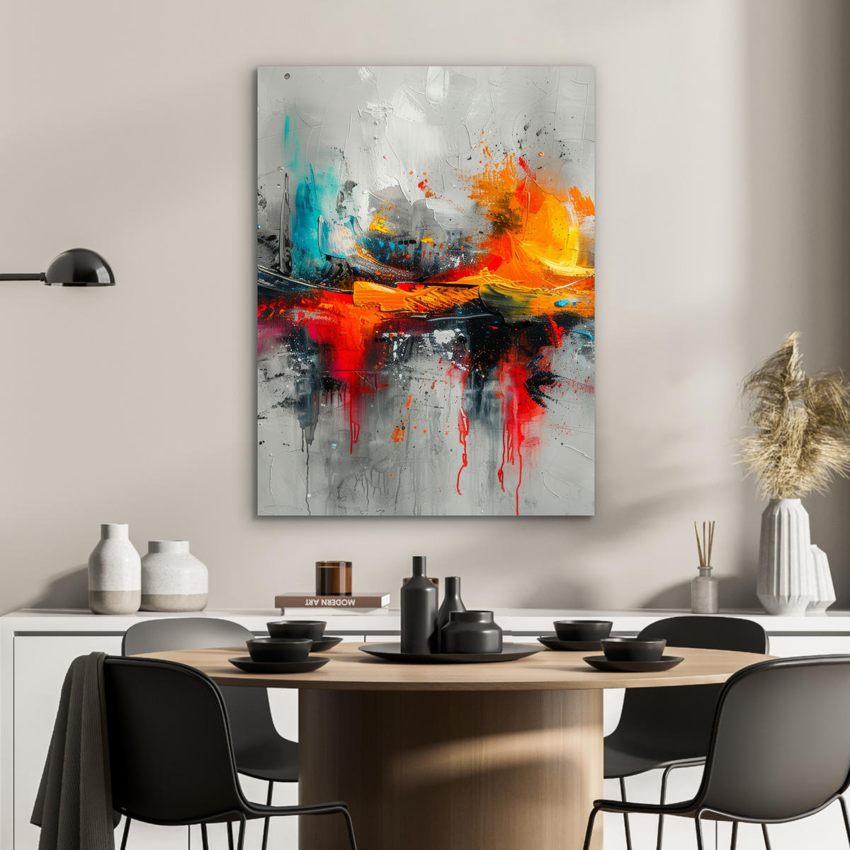 KOVOVÝ OBRAZ Moderné umenie - Oranžová - Sivá - Abstraktné 60x80 cm - svetlosivá, kov (60/80cm) - MuchoWow