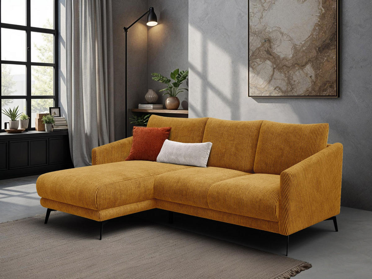 ECKSOFA VILT 3-Sitzer, safran - Gelb/Schwarz, Holzwerkstoff/Textil (221/156cm) - Courtois Laville