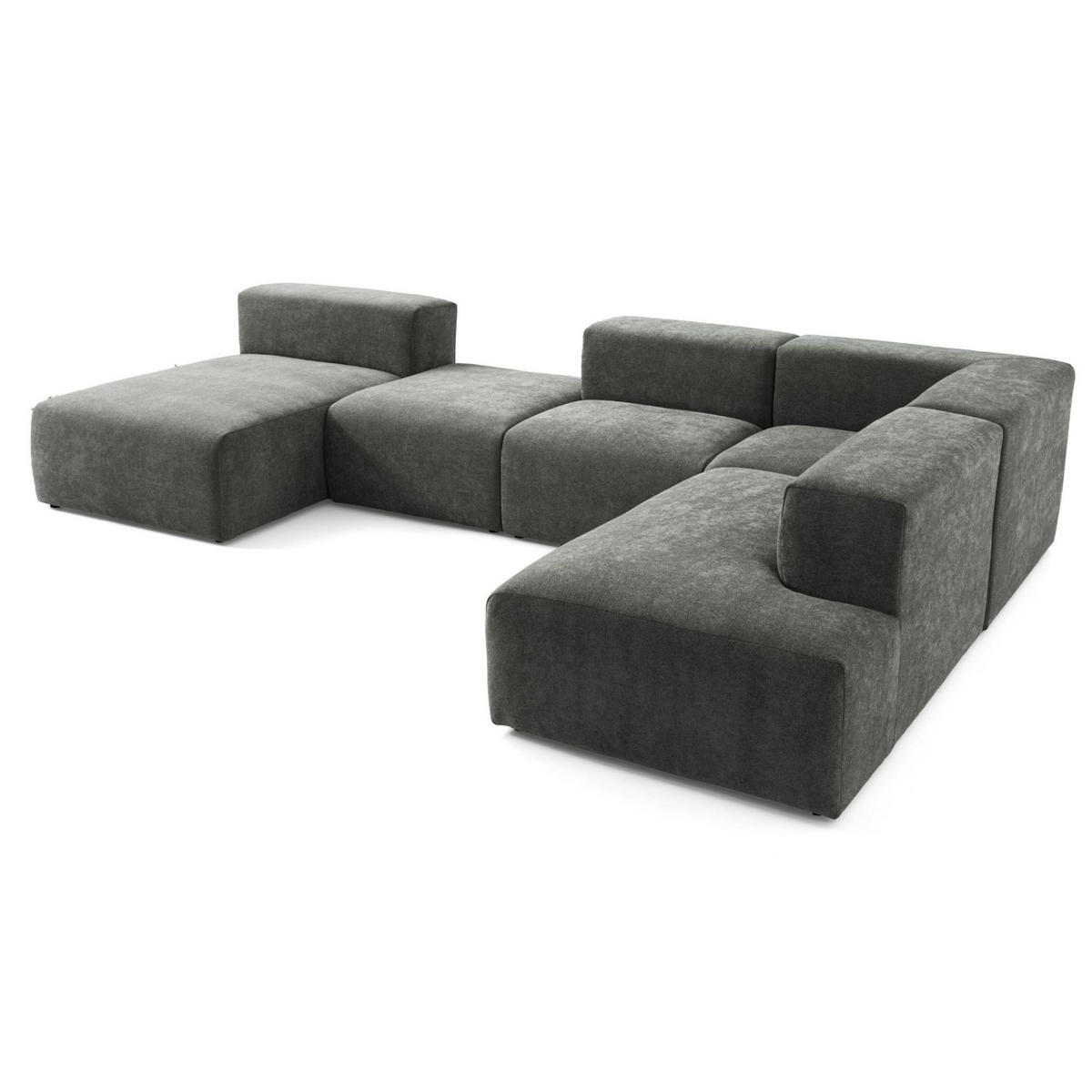 5-SITZER modulares Wohnlandschaft U XXL HEAVEN SET 6 Rechts, Breite 375 cm Webstoff Dunkelgrau - Dunkelgrau/Schwarz, Holz/Kunststoff (245/73/375cm) - Muffo