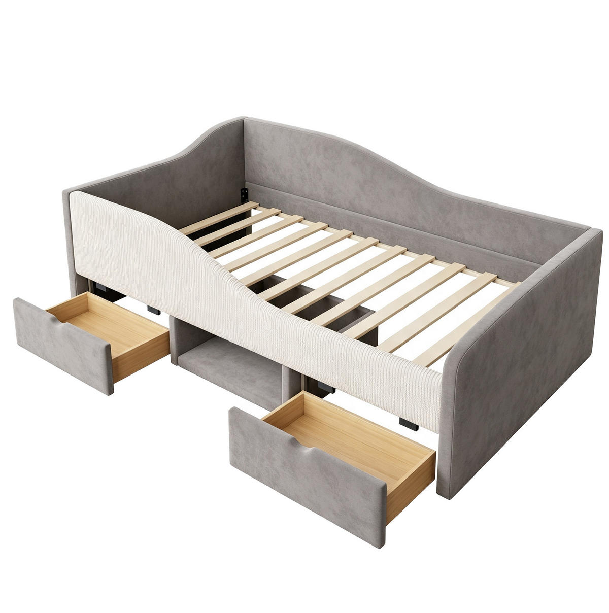 KINDER-POLSTERBETT 90x190 cm in Grau mit Schutzgitter und 2 Schubladen - Grau, Textil (90/190cm) - IVMEU