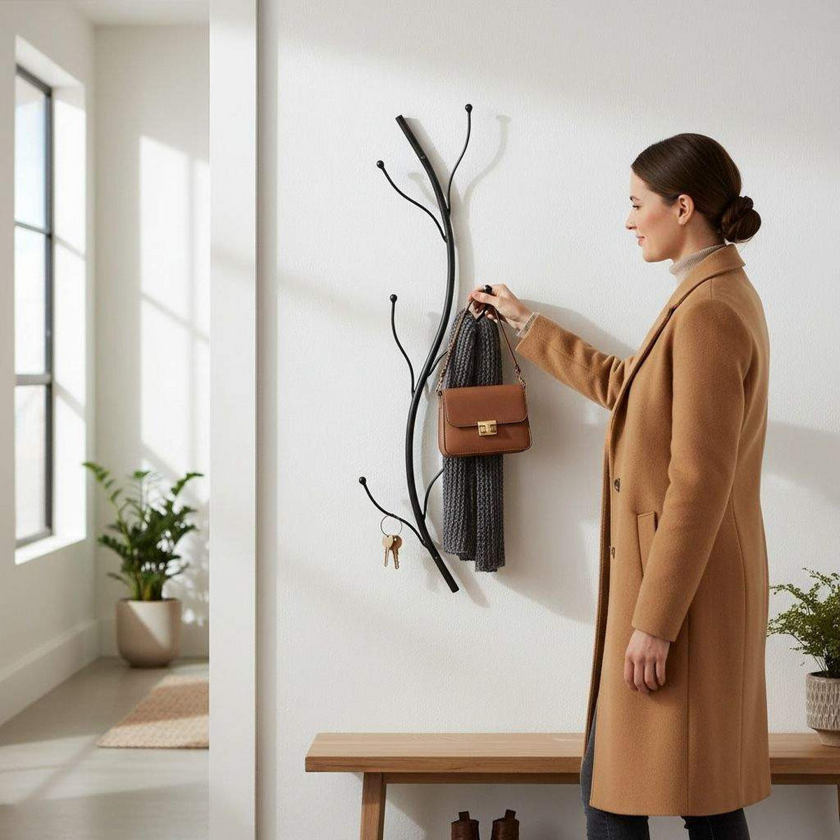 DANDIBO Wandgarderobe Metall Schwarz 93861 Flora Garderobe Wand Garderobenhaken Flurgarderobe Kleiderhaken Hakenleiste - Schwarz, Metall (22/97/8cm) - DanDiBo