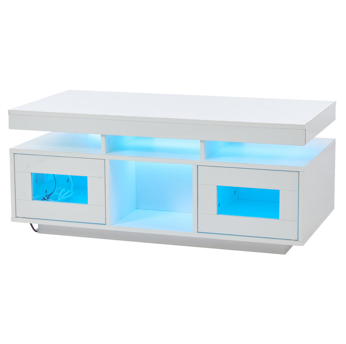 KLUB stolić 100/50/43 cm bijeli od iverice s LED rasvjetom i utičnicom za punjenje - bijela, drvni materijal (100/50/43cm) - OKWISH