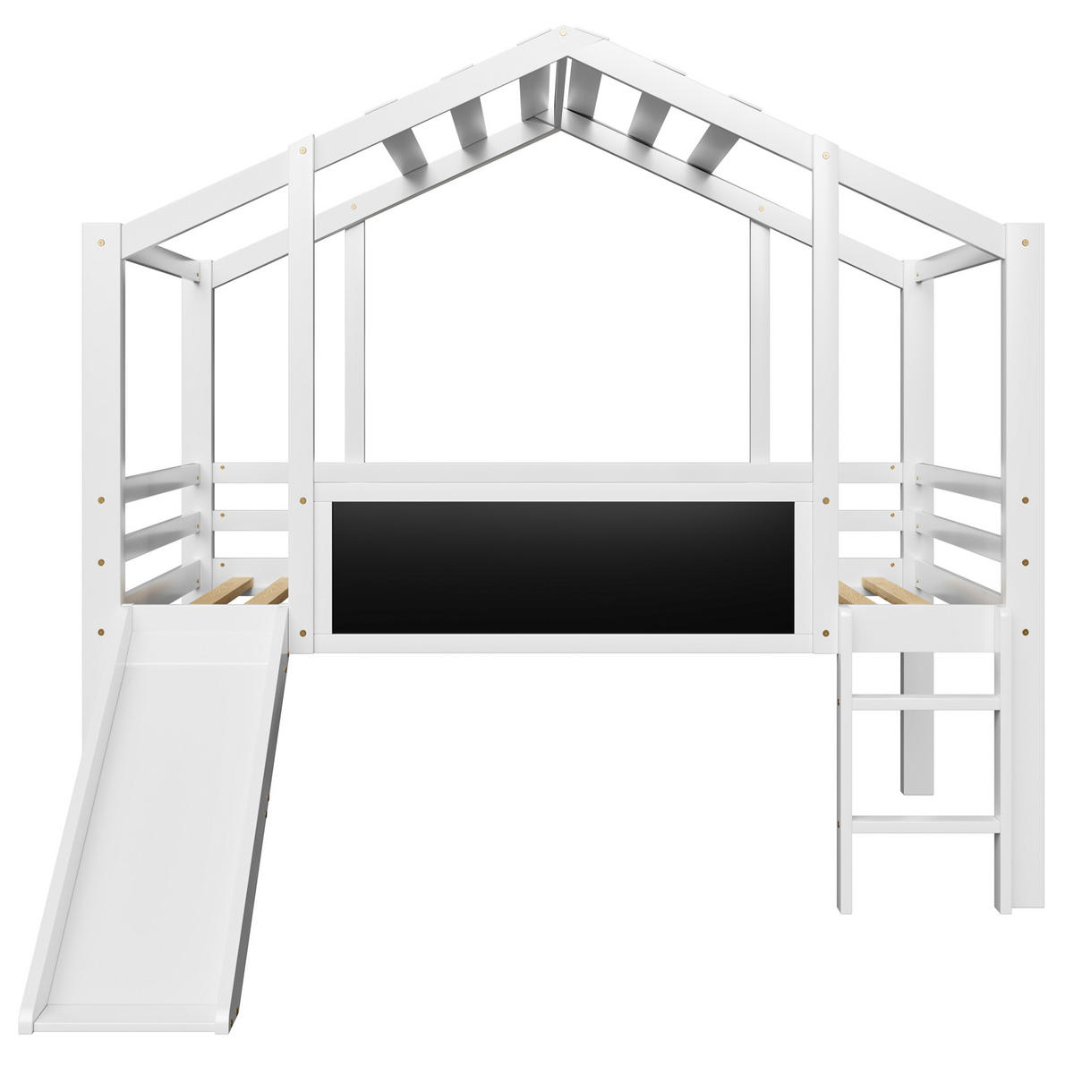 HOCHBETT 90/200 cm Dachboden-Design mit Rutsche und Tafel Weiß mit Matratze - Weiß, Holzwerkstoff (90/200cm) - OKWISH