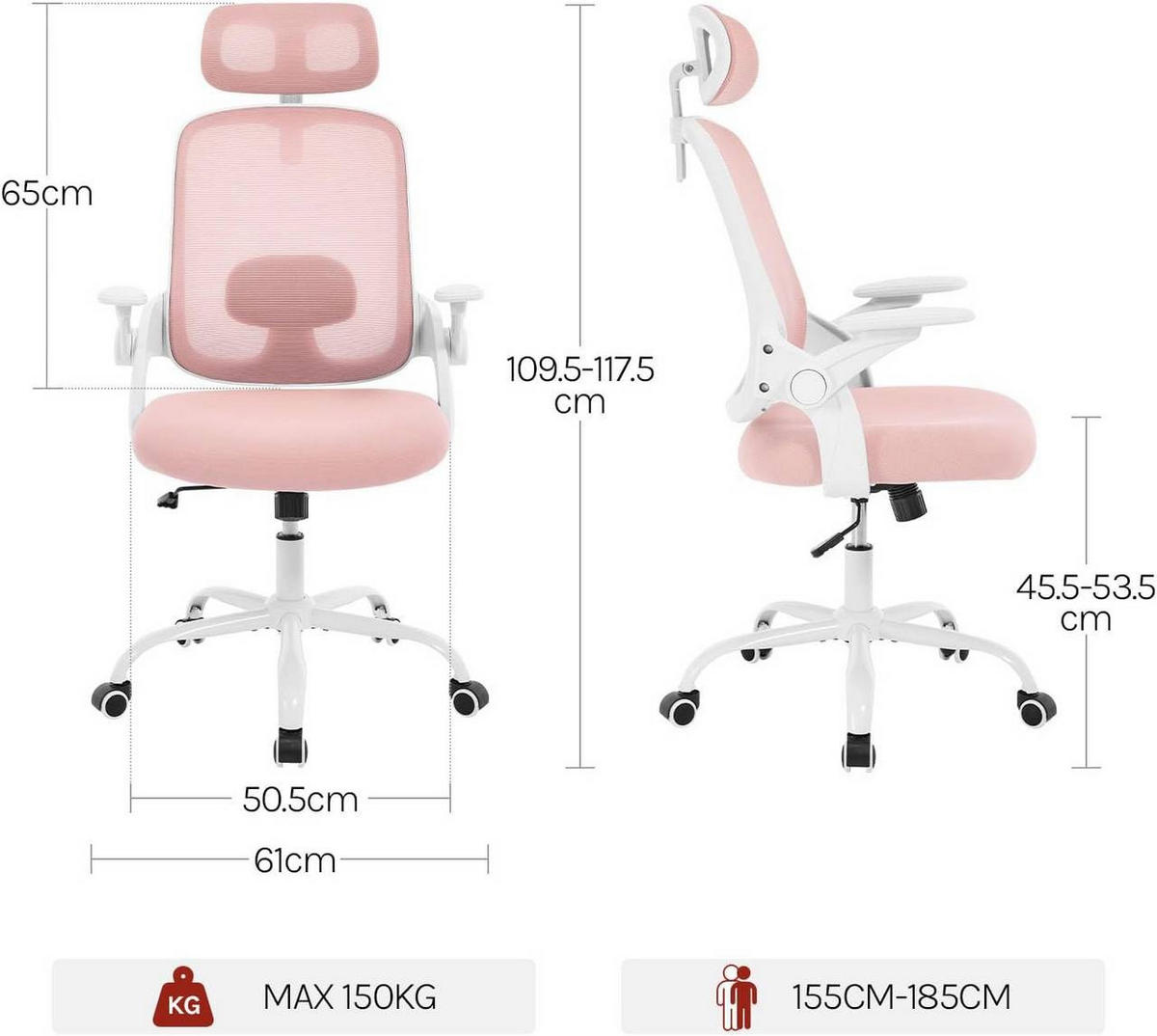 DREHSTUHL mit Wippfunktion, Netzstoff, Rosa - Rosa, Kunststoff/Textil (63.5/109.5/50cm) - Woltu