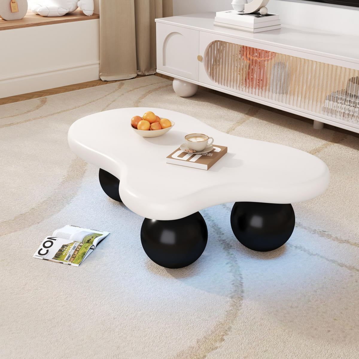 COUCHTISCH Wolkenform LED rund weiß - Schwarz, Holz (62.5/95/32cm) - LEBENLANG