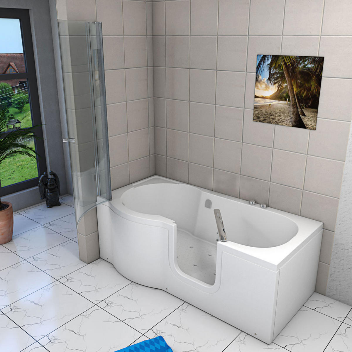 SENIORENDUSCHE Whirlpool mit Tür S12D-AIR-R - Weiß, Glas/Kunststoff (170/200/85cm) - AcquaVapore by Sandra Jentho