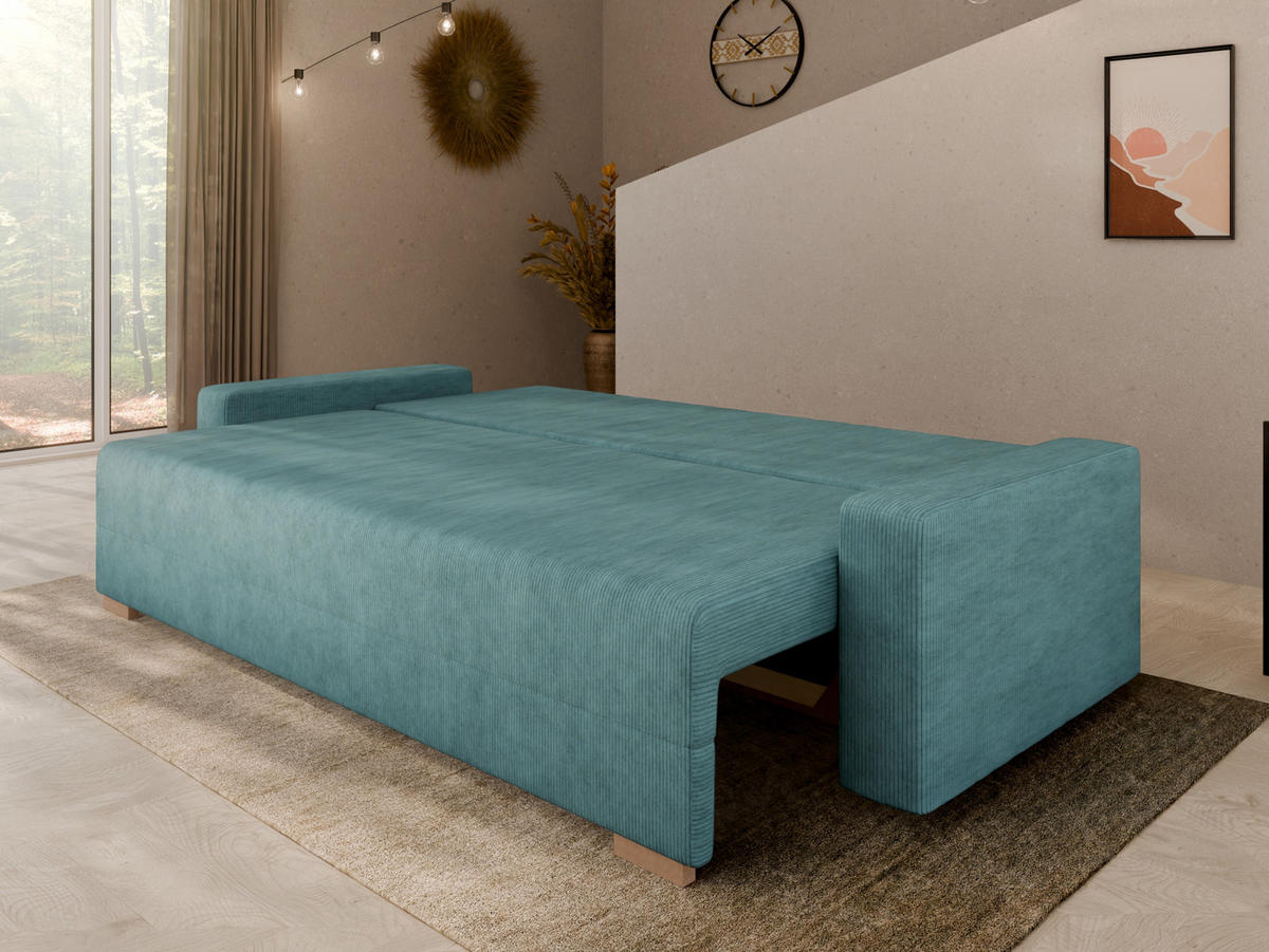 SCHLAFSOFA Celeste – modernes Design trifft auf höchsten Komfort, Blau - Blau, Holz (225/80/94cm) - Panda Möbel