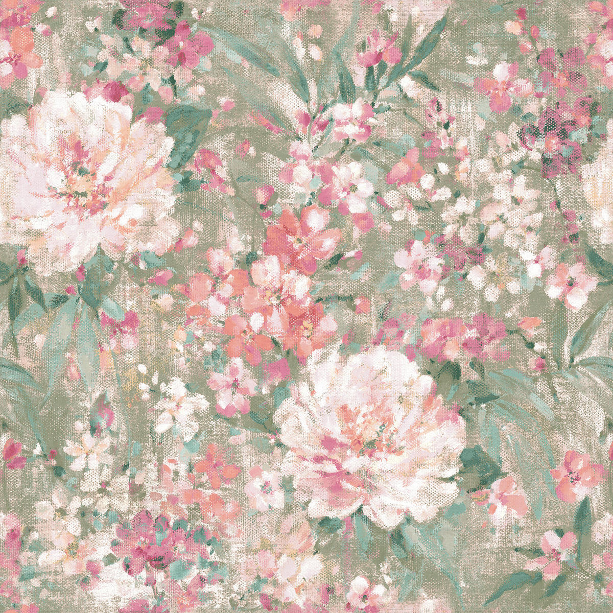 VLIESTAPETE Gemalte Blumen 1000x52cm - Grün, Papier/Kunststoff (52/1000cm) - LAURA ASHLEY