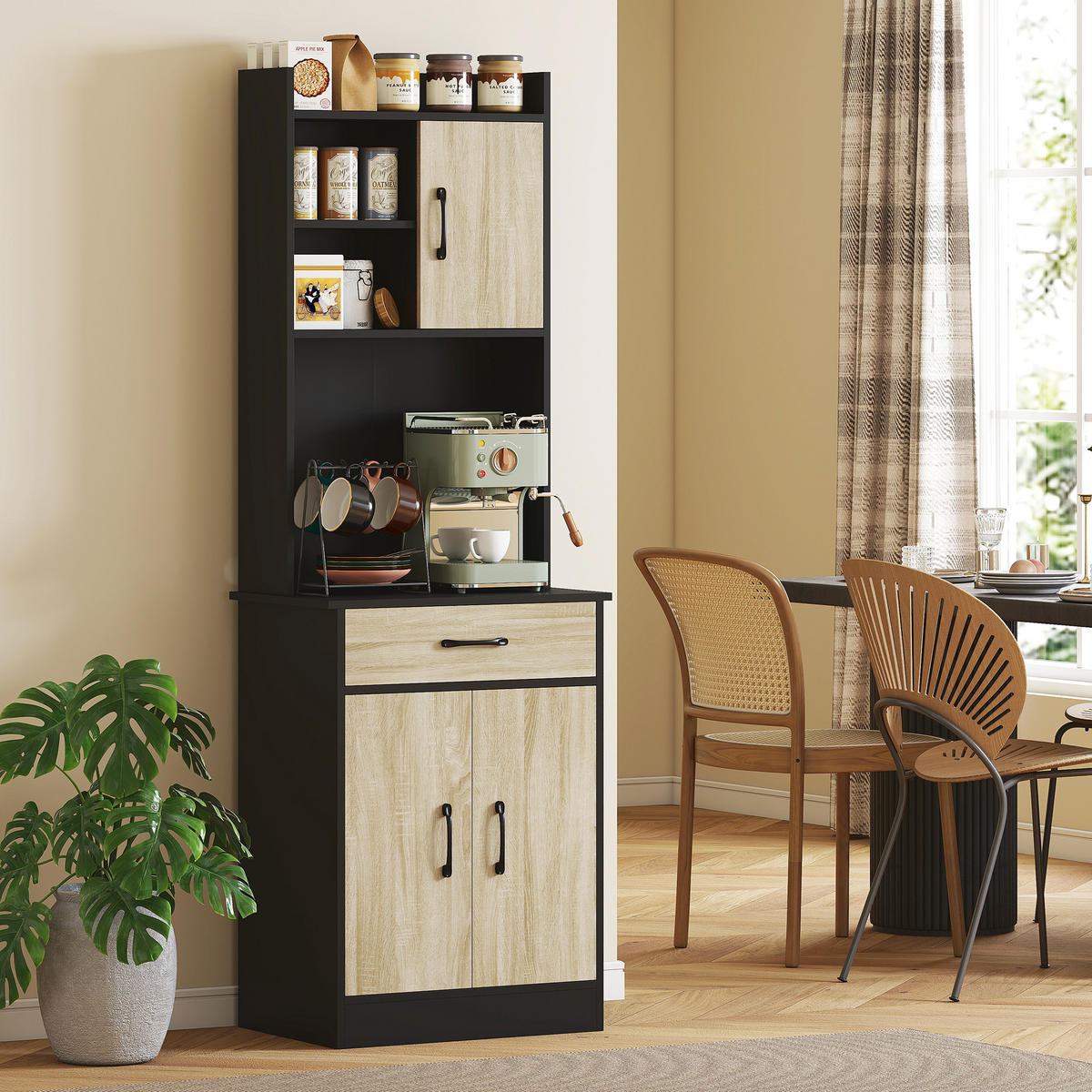 HIGHBOARD DE-11200 3 Türen Naturholz/Schwarz - Naturfarben, Holzwerkstoff (40/180/60cm) - ComfortXL