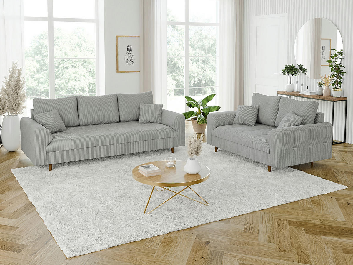 3-SITZER-SOFA Alma Hellgrau Cord - Hellgrau/Braun, Holz/Textil (210/81/93cm) - S-Style Möbel