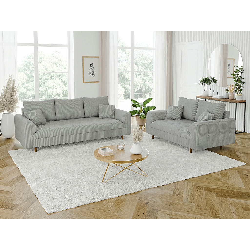 Thumbnail - S-Style Möbel Sitzgarnitur, Hellgrau, Textil, Echtholz, Teilmassiv,Buche, Birke, 5-Sitzer, Füllung: Polyetherschaumkern,...