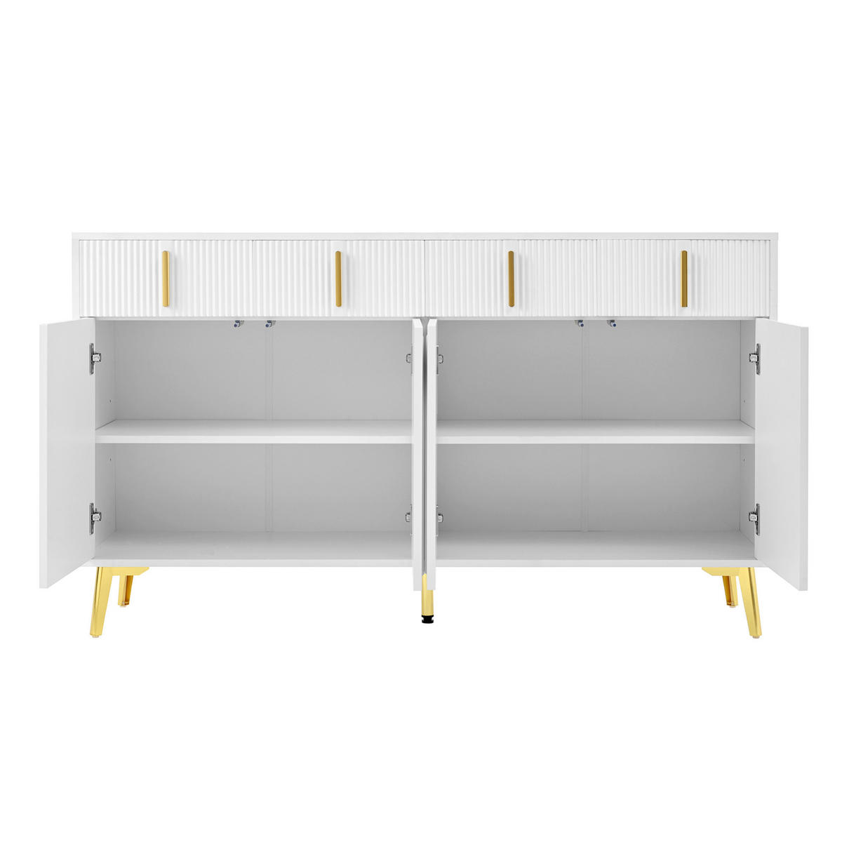 SIDEBOARD 140/38/82 cm aus MDF mit 4 Türen, 4 Schubladen und goldfarbenen Beinen Weiß - Weiß, Holzwerkstoff (140/82/38cm) - Modenvie