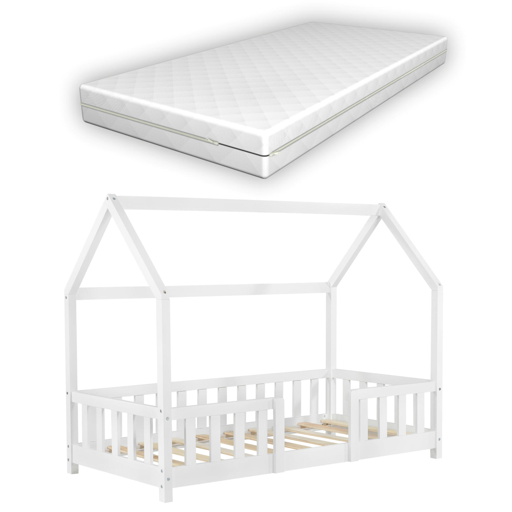 HAUSBETT Sisimiut mit Matratze - Weiß, Holz/Textil (70/140cm) - [en.casa]