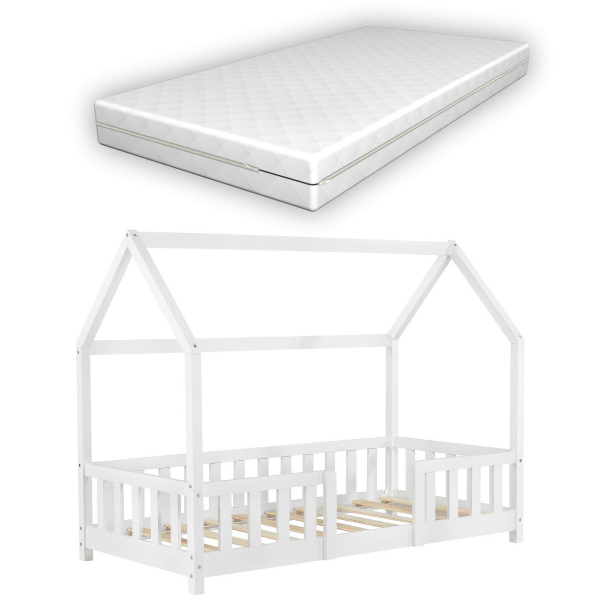 HAUSBETT Sisimiut mit Matratze - Weiß, Holz/Textil (70/140cm) - [en.casa]