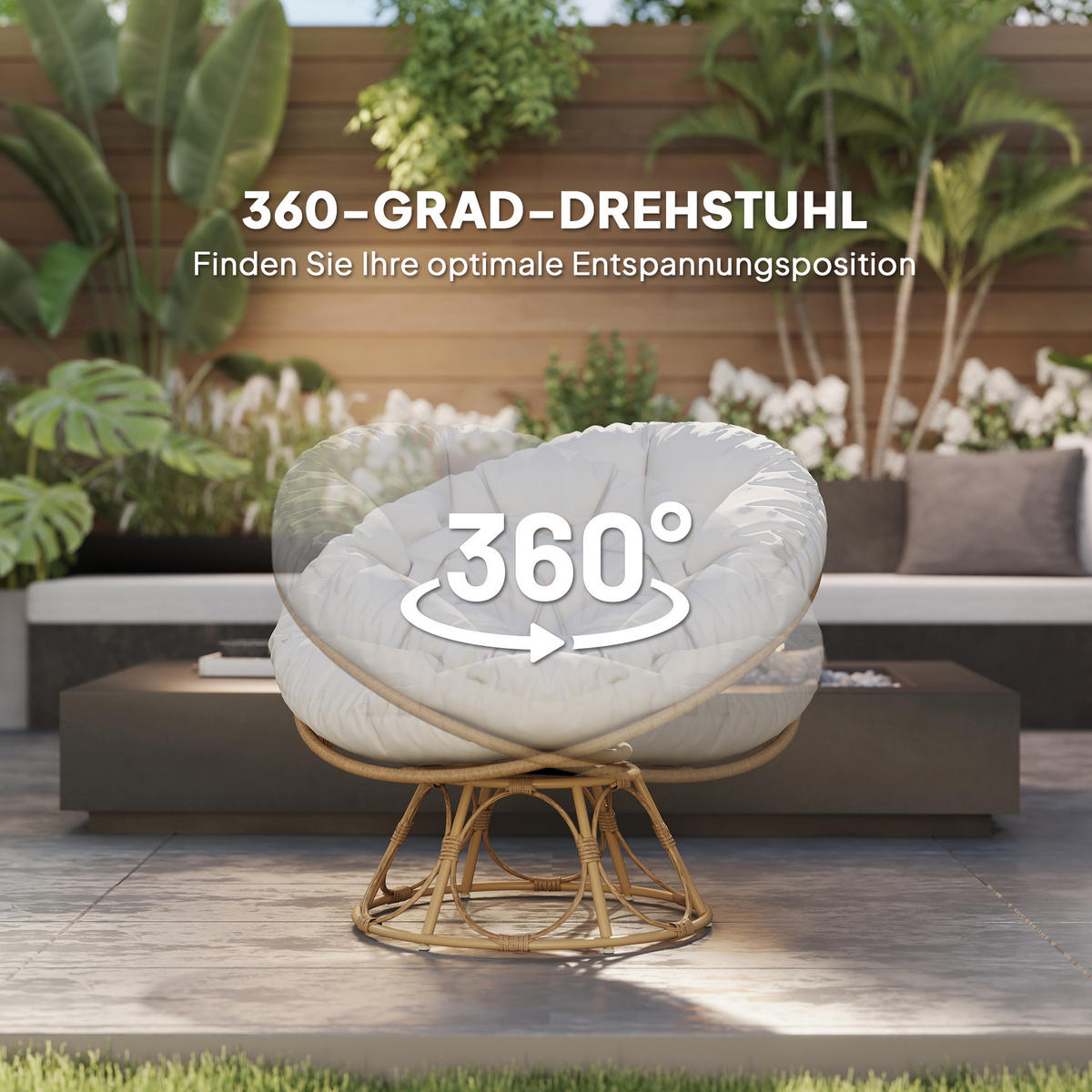 KORBSESSEL mit Sitzkissen aus Rattan - Hellgrau, Metall (78/76/90cm) - Outsunny