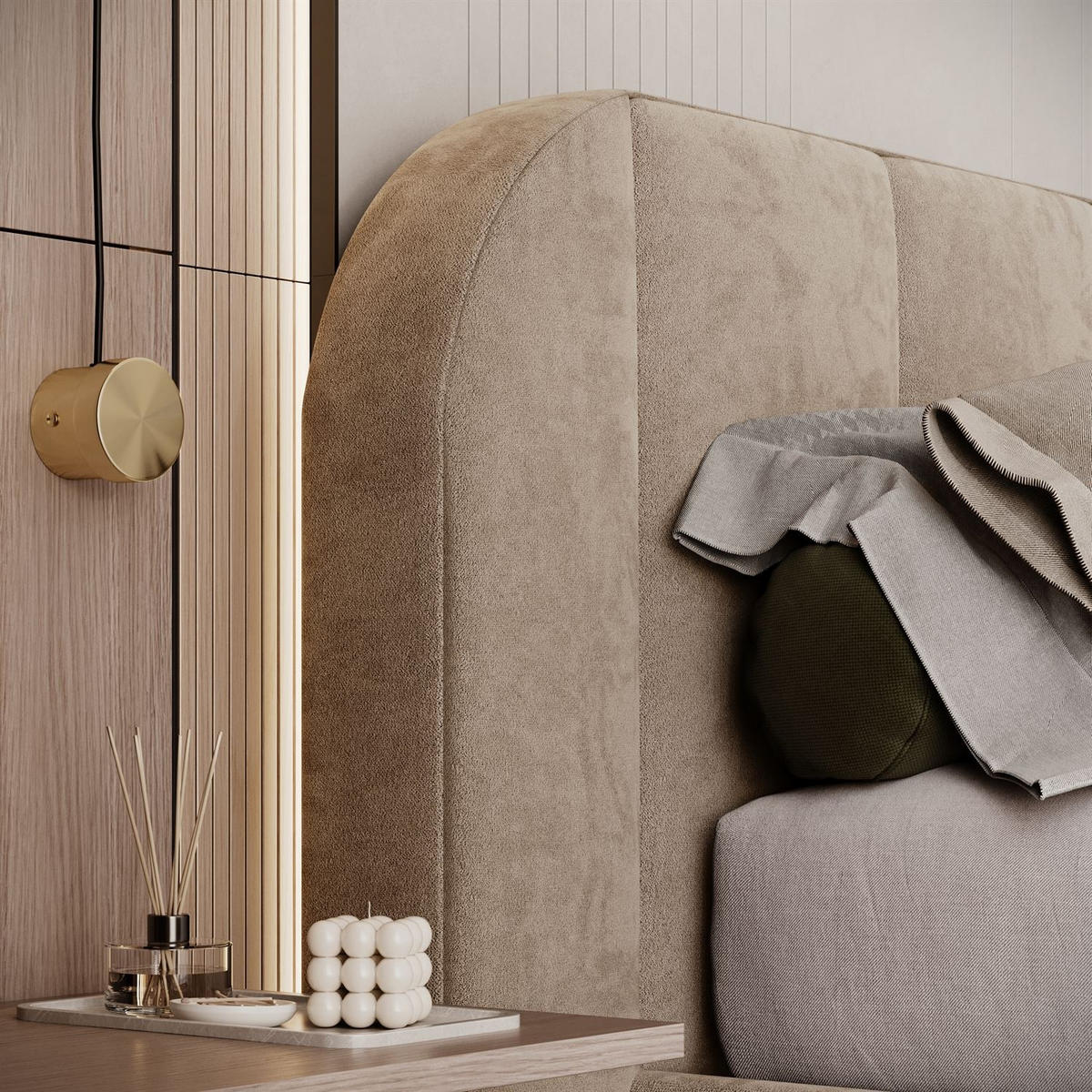 BETT AMARA 160x200 gepolstert mit Stauraum und Lattenrost, Royal Velvet 170 - Beige, Textil (160/200cm) - Lookway