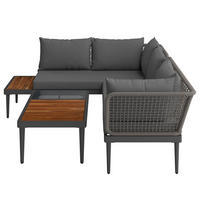 LOUNGESET - Stahl / Polyester - Anthrazit - 3-teilig - Anthrazit/Braun, Naturmaterialien/Glas - home24