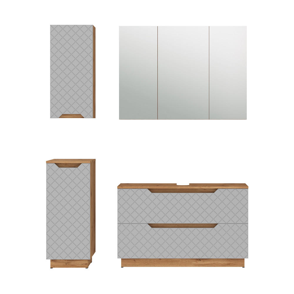 BADMÖBEL-SET Lotta Eiche/Grau mit Kachelstruktur 4 Teile - Eichefarben/Grau, Holzwerkstoff (99.4/62.5/32cm) - Vicco