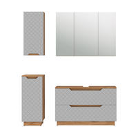 BADMÖBEL-SET Lotta Eiche/Grau mit Kachelstruktur 4 Teile - Eichefarben/Grau, Holzwerkstoff (99.4/62.5/32cm) - Vicco