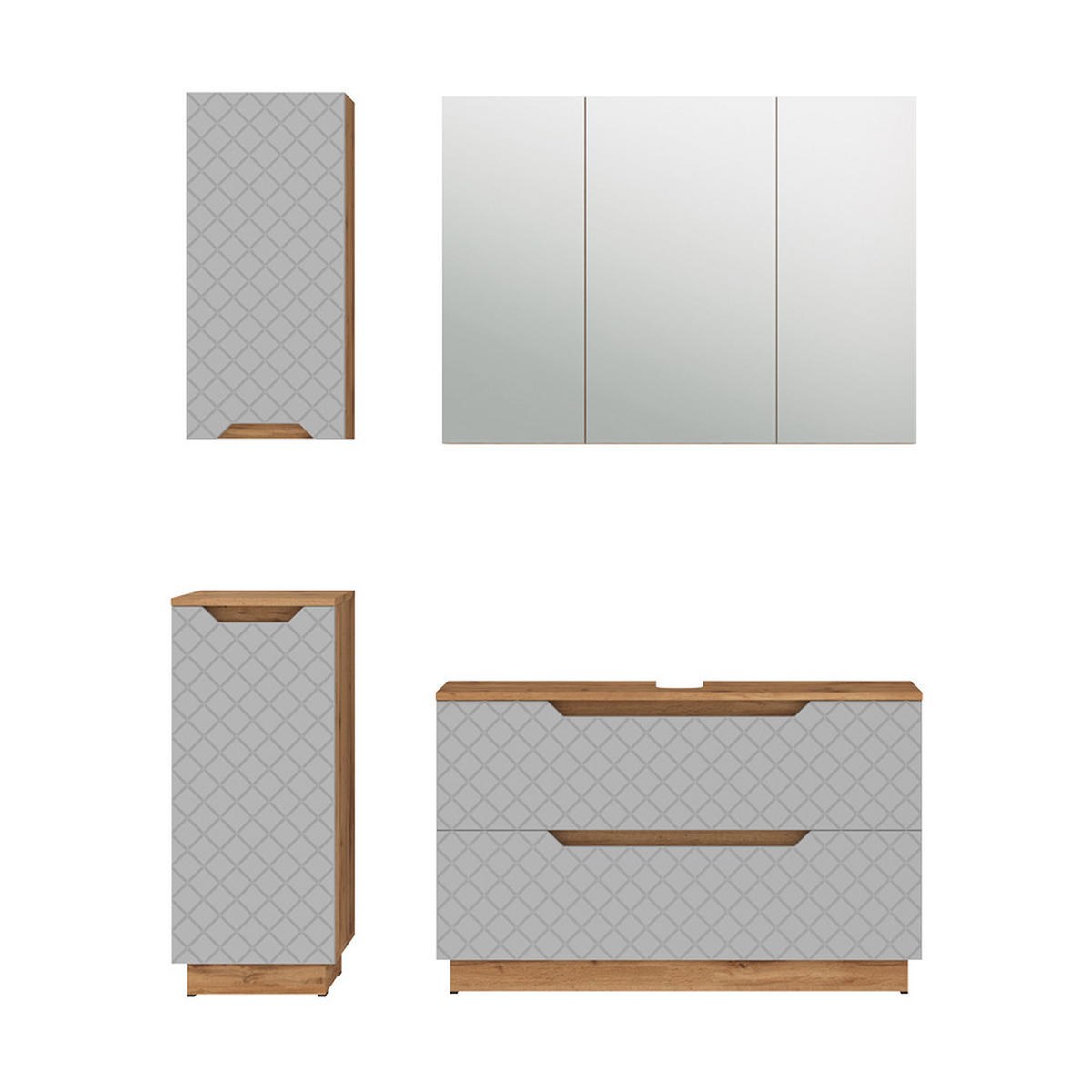 BADMÖBEL-SET Lotta Eiche/Grau mit Kachelstruktur 4 Teile - Eichefarben/Grau, Holzwerkstoff (99.4/62.5/32cm) - Vicco