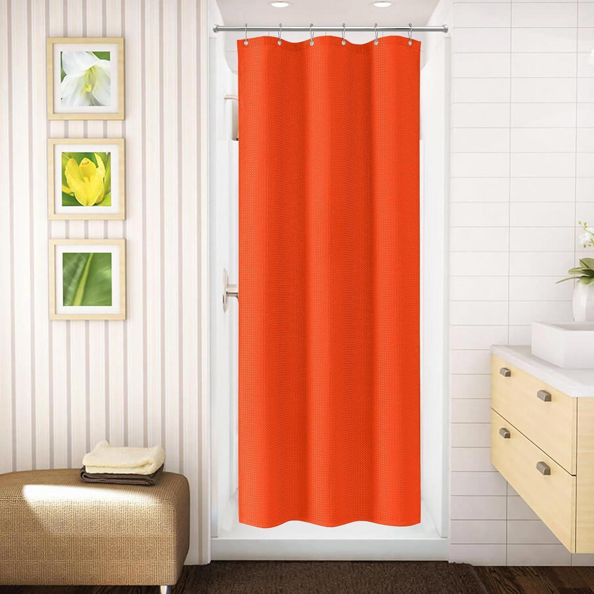 DUSCHVORHANG Waffelstoff Orange 92 x 182 cm - Orange, Textil (92/182cm)