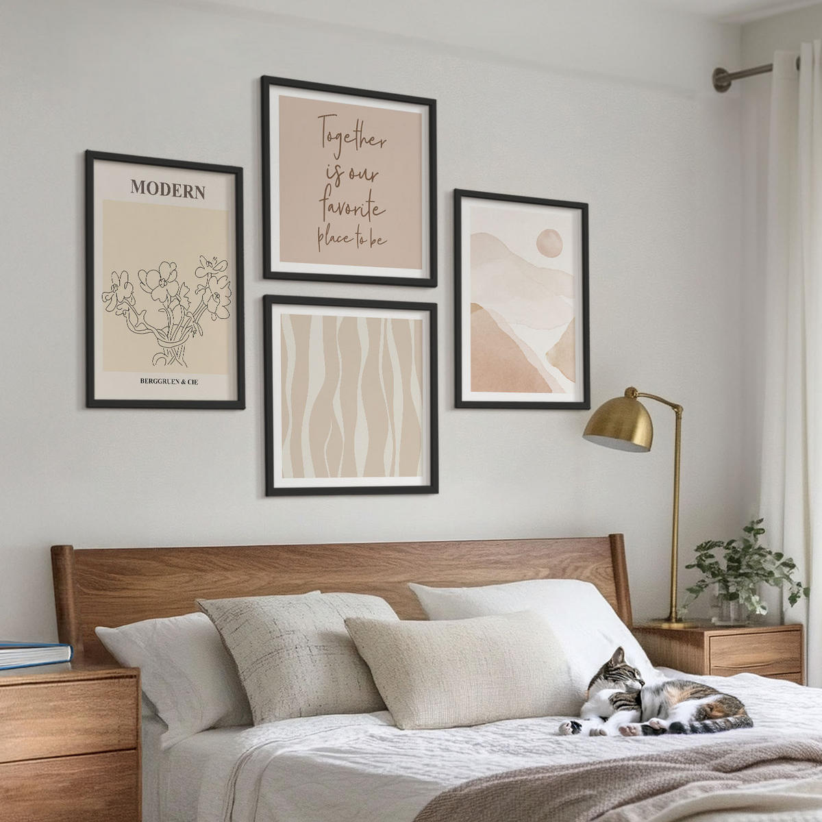 BILDER SET 4er Set - 50x50 cm & 40x60 cm Schwarzer Rahmen - Abstrakte Formen und Farben - Schwarz, Kunststoff (50/50cm) - TULUP