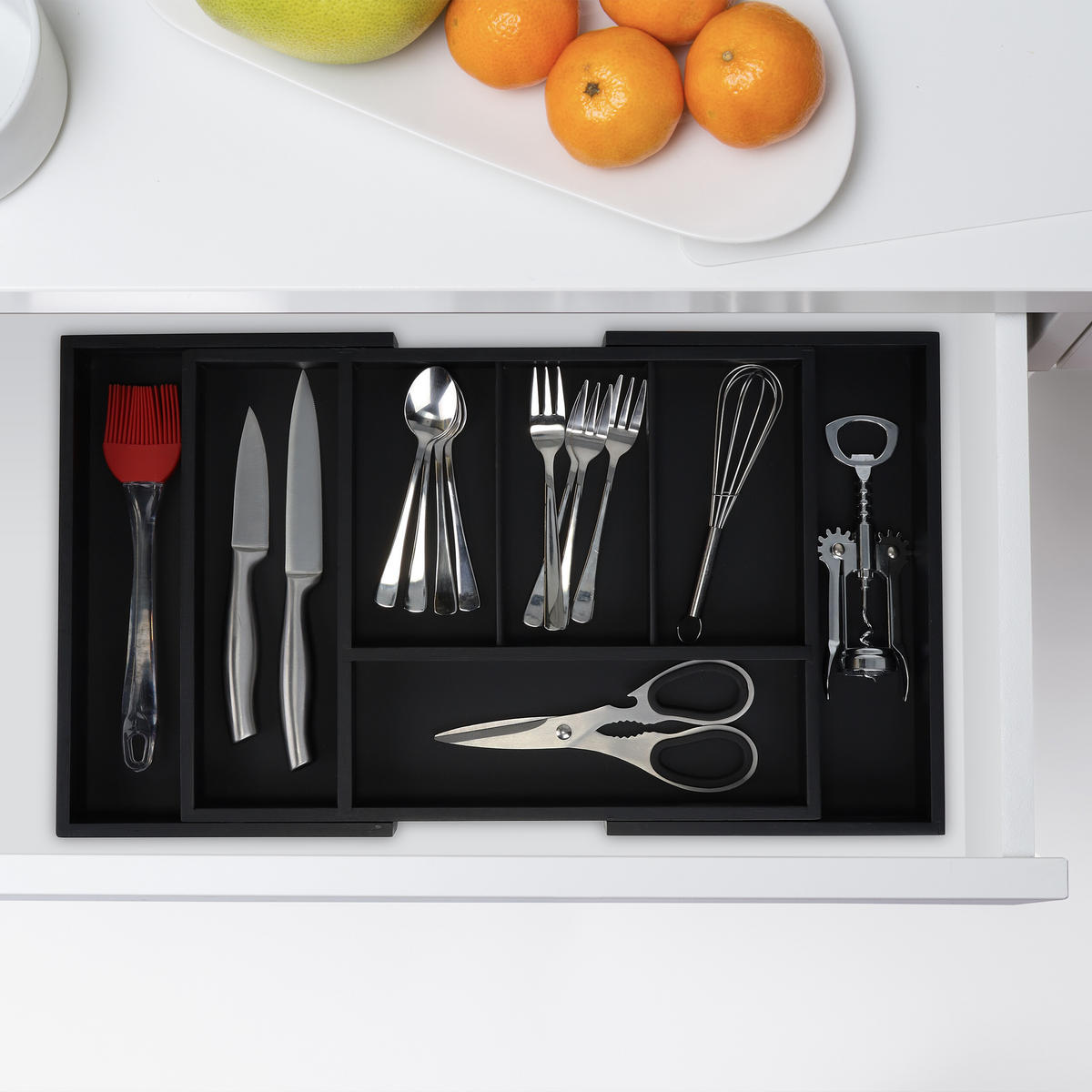 BESTECKKASTEN - Schwarz, Holz/Holzwerkstoff (49/5/28cm) - Relaxdays