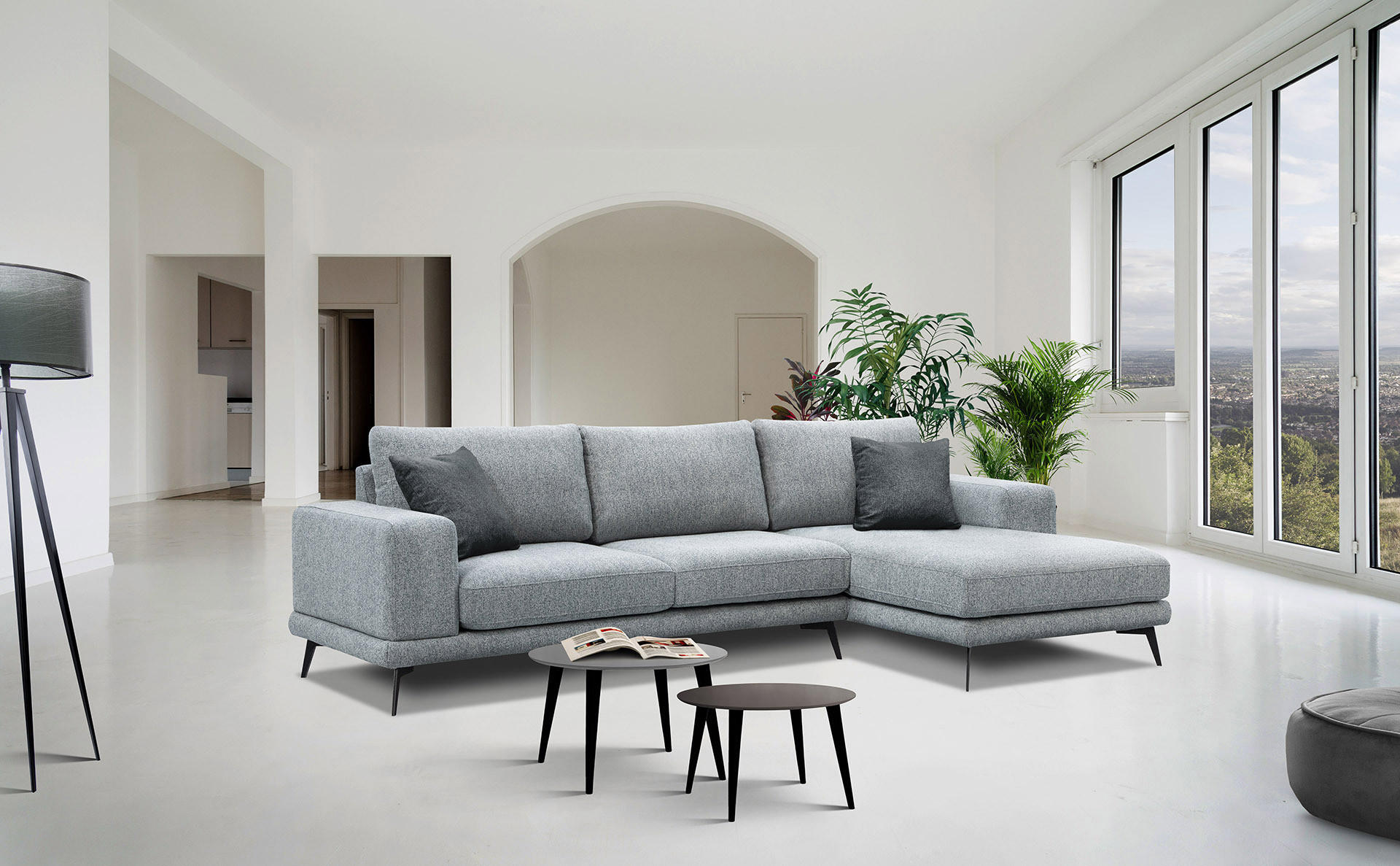 ECKSOFA MEDIOLANE 4-Sitzer, silberfarben - Silberfarben, Holzwerkstoff/Textil (282/219cm) - Courtois Laville