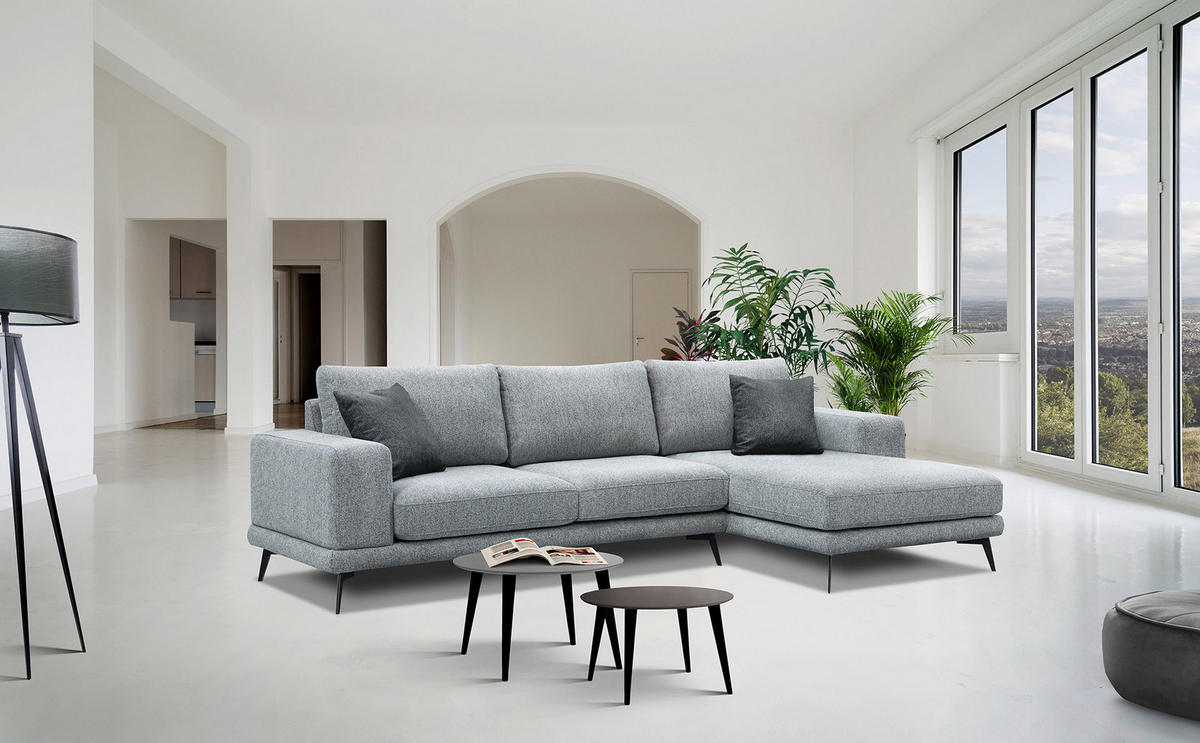 ECKSOFA MEDIOLANE 4-Sitzer, silberfarben - Silberfarben, Holzwerkstoff/Textil (282/219cm) - Courtois Laville