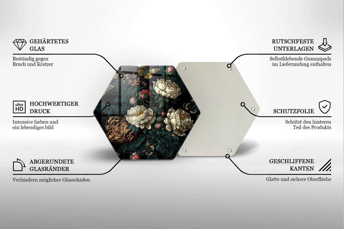 GLASPLATTE 40 cm Vintage Pfingstrosen Blumen - Multicolor, Glas (40/40cm) - Wallfluent